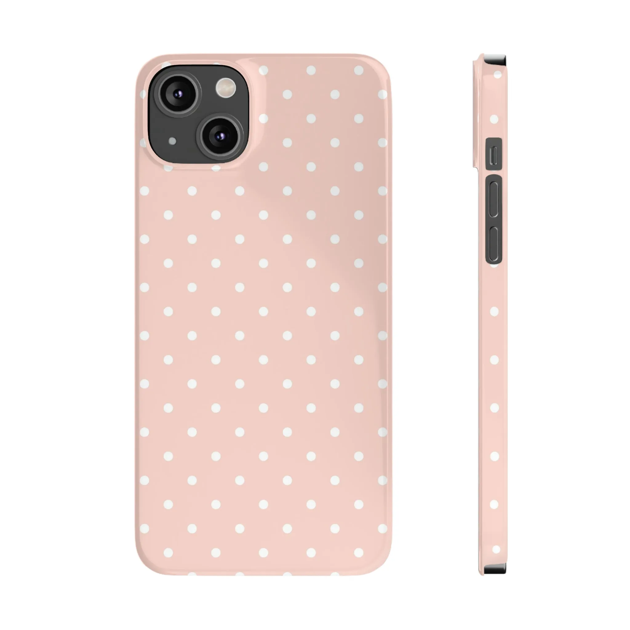 Pink background White Polka Dots Design Sleek Elegance Wireless-Charging Compatible Phone Case Slim Phone Case compatible with over 20 iphone models