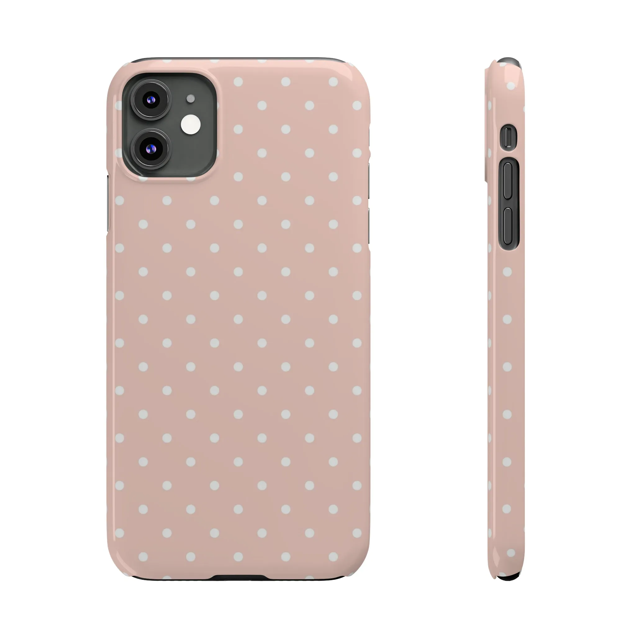 Pink background White Polka Dots Design Sleek Elegance Wireless-Charging Compatible Phone Case Slim Phone Case compatible with over 20 iphone models