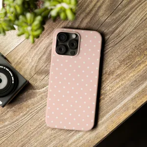 Pink background White Polka Dots Design Sleek Elegance Wireless-Charging Compatible Phone Case Slim Phone Case compatible with over 20 iphone models