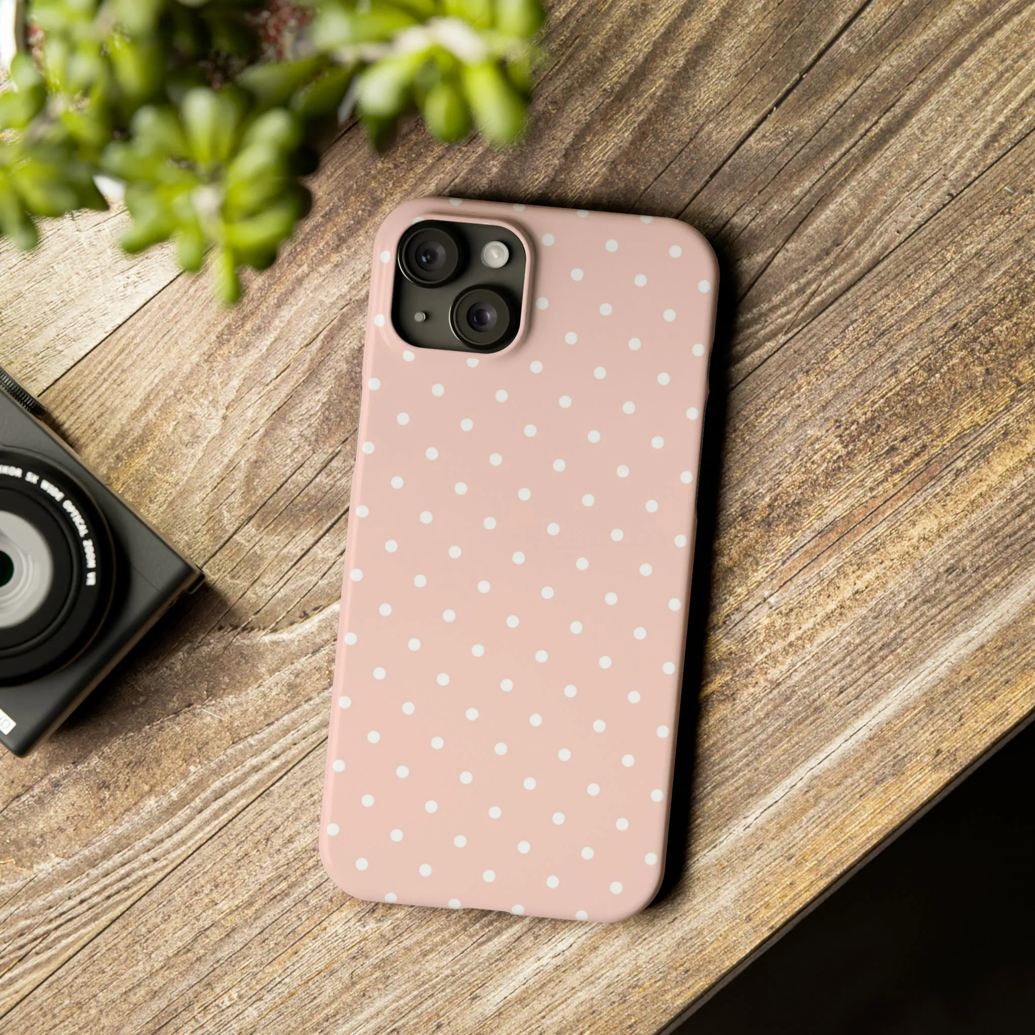 Pink background White Polka Dots Design Sleek Elegance Wireless-Charging Compatible Phone Case Slim Phone Case compatible with over 20 iphone models