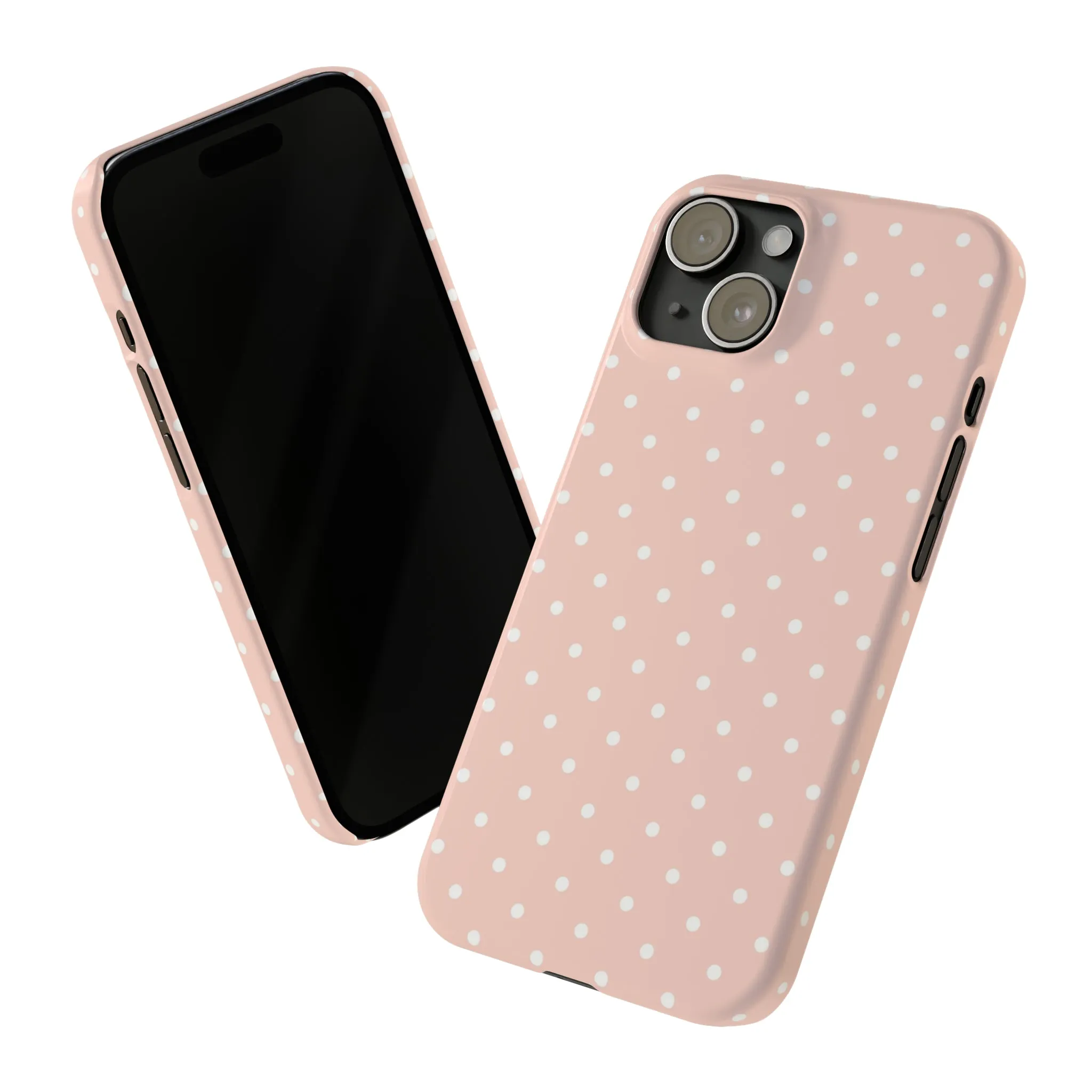 Pink background White Polka Dots Design Sleek Elegance Wireless-Charging Compatible Phone Case Slim Phone Case compatible with over 20 iphone models