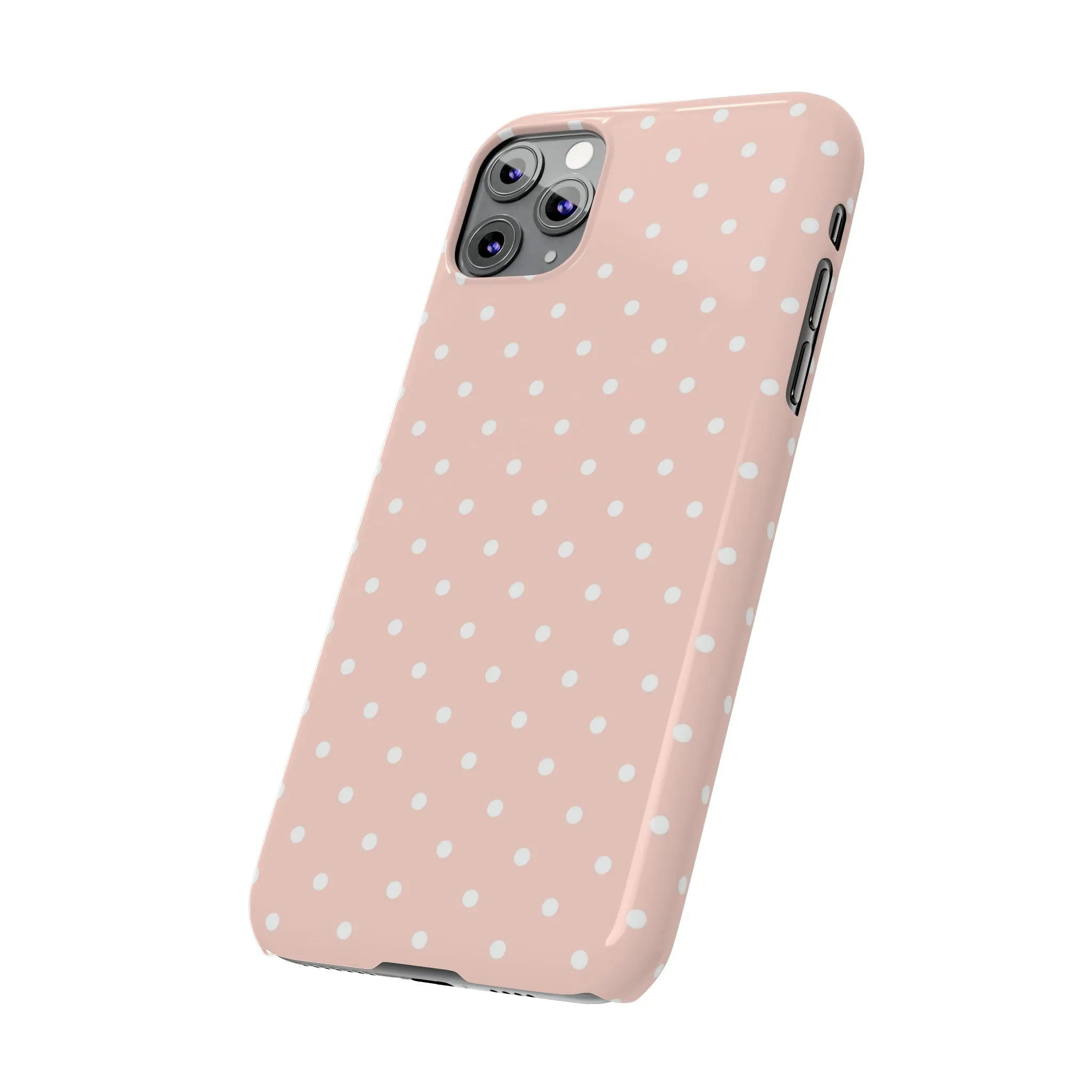 Pink background White Polka Dots Design Sleek Elegance Wireless-Charging Compatible Phone Case Slim Phone Case compatible with over 20 iphone models