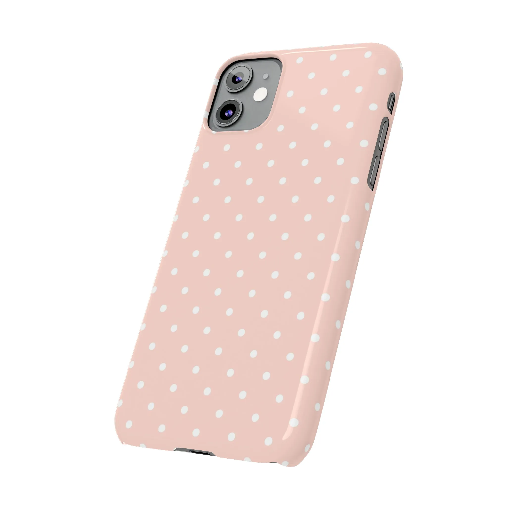 Pink background White Polka Dots Design Sleek Elegance Wireless-Charging Compatible Phone Case Slim Phone Case compatible with over 20 iphone models