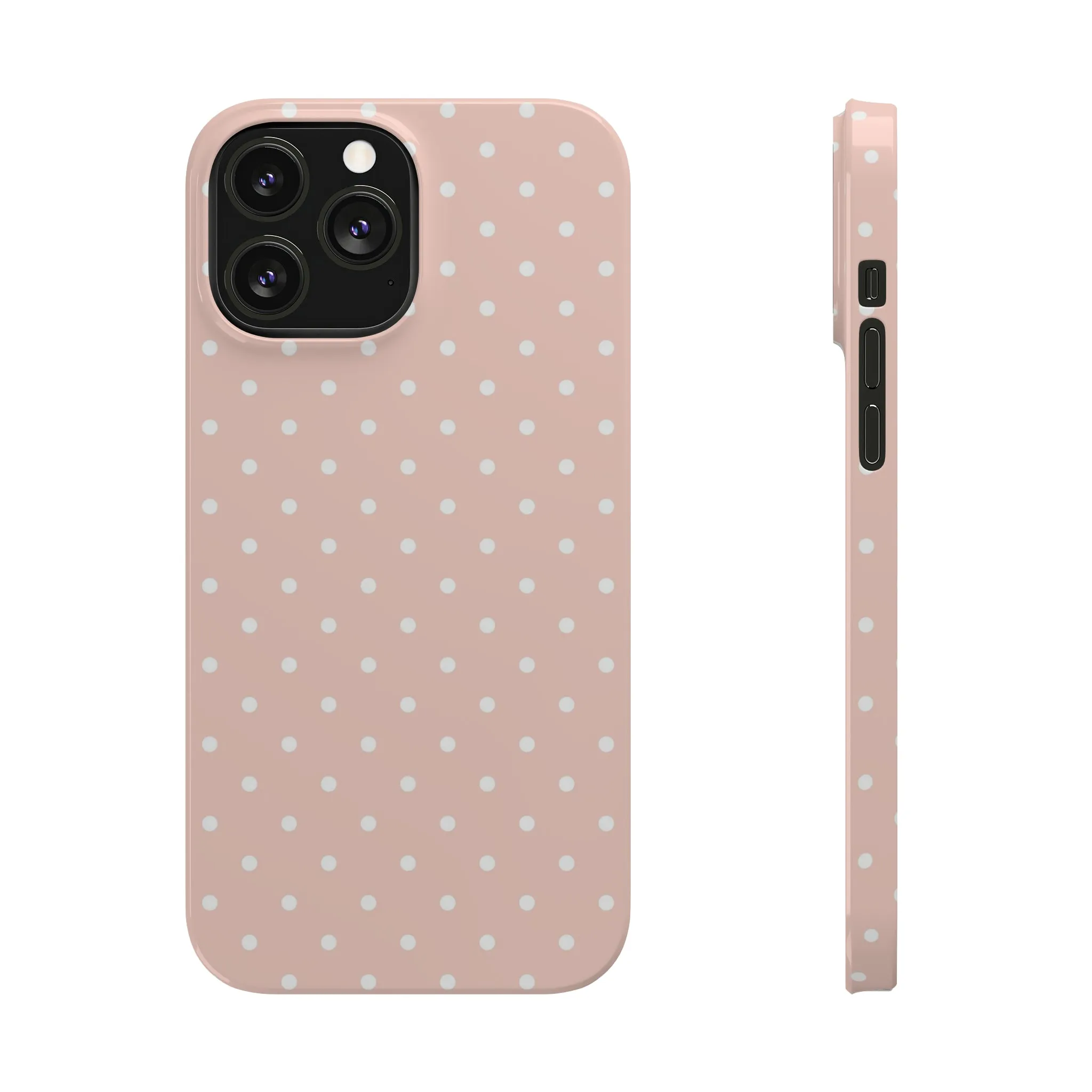 Pink background White Polka Dots Design Sleek Elegance Wireless-Charging Compatible Phone Case Slim Phone Case compatible with over 20 iphone models