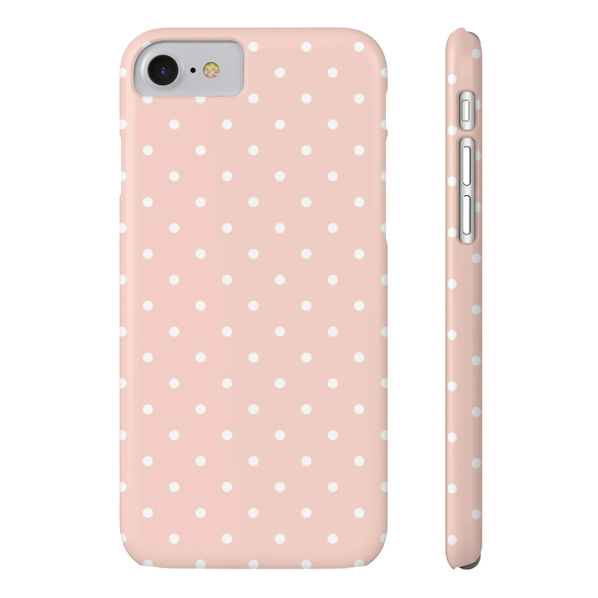 Pink background White Polka Dots Design Sleek Elegance Wireless-Charging Compatible Phone Case Slim Phone Case compatible with over 20 iphone models