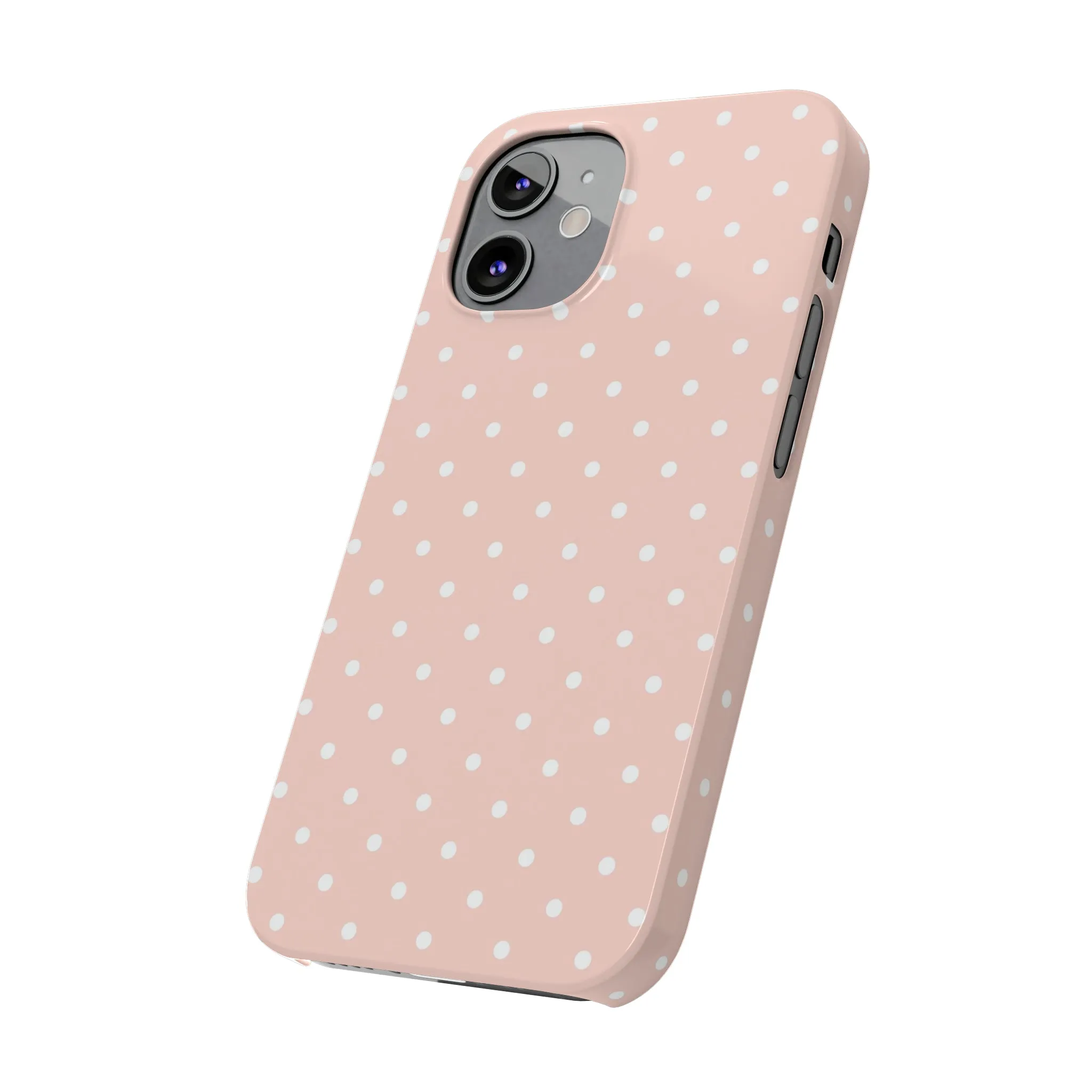 Pink background White Polka Dots Design Sleek Elegance Wireless-Charging Compatible Phone Case Slim Phone Case compatible with over 20 iphone models