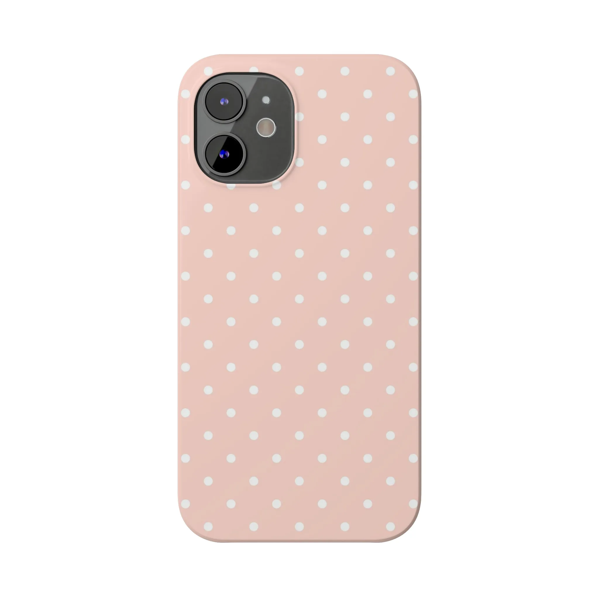 Pink background White Polka Dots Design Sleek Elegance Wireless-Charging Compatible Phone Case Slim Phone Case compatible with over 20 iphone models