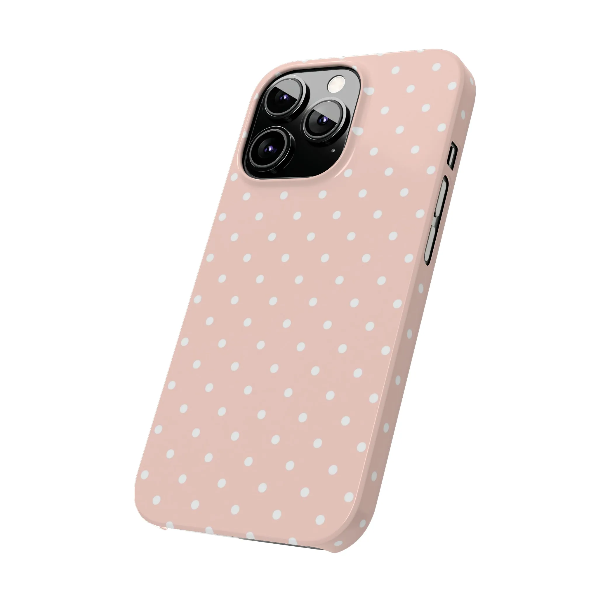 Pink background White Polka Dots Design Sleek Elegance Wireless-Charging Compatible Phone Case Slim Phone Case compatible with over 20 iphone models