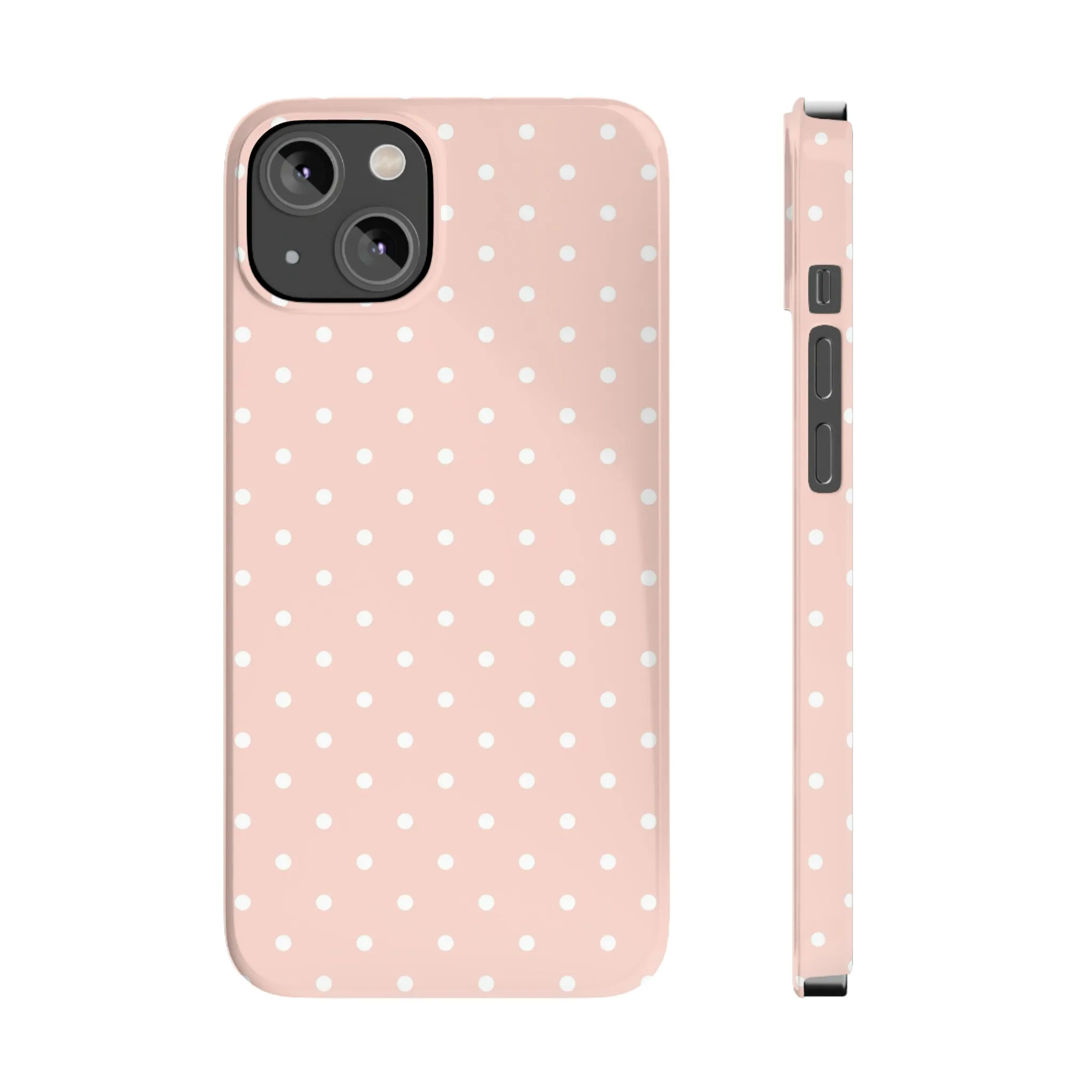 Pink background White Polka Dots Design Sleek Elegance Wireless-Charging Compatible Phone Case Slim Phone Case compatible with over 20 iphone models