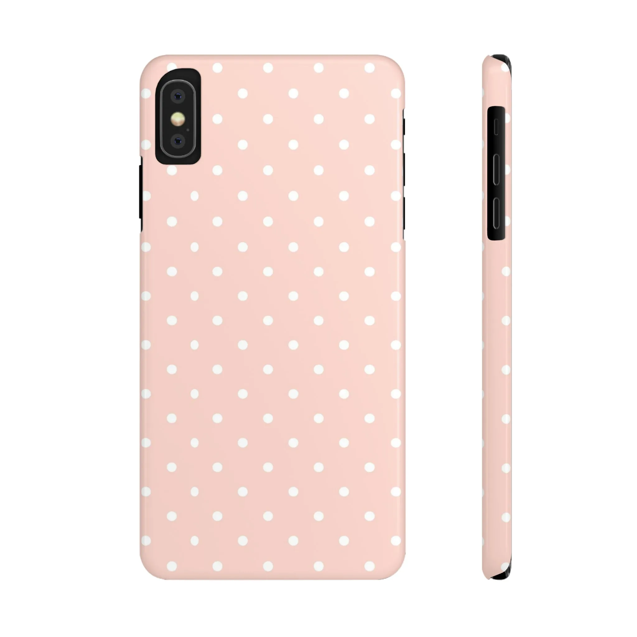 Pink background White Polka Dots Design Sleek Elegance Wireless-Charging Compatible Phone Case Slim Phone Case compatible with over 20 iphone models