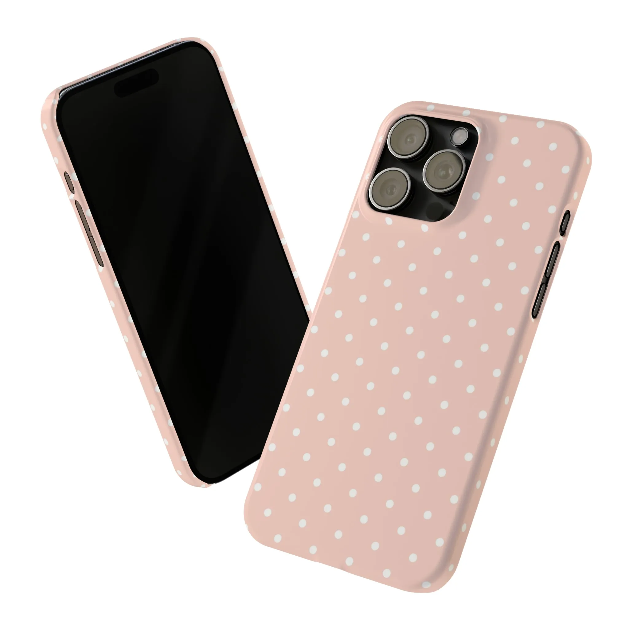 Pink background White Polka Dots Design Sleek Elegance Wireless-Charging Compatible Phone Case Slim Phone Case compatible with over 20 iphone models