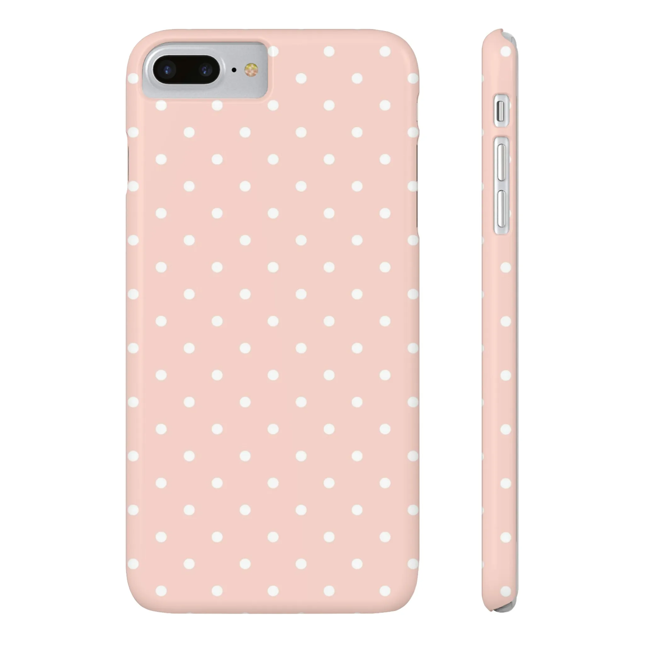 Pink background White Polka Dots Design Sleek Elegance Wireless-Charging Compatible Phone Case Slim Phone Case compatible with over 20 iphone models