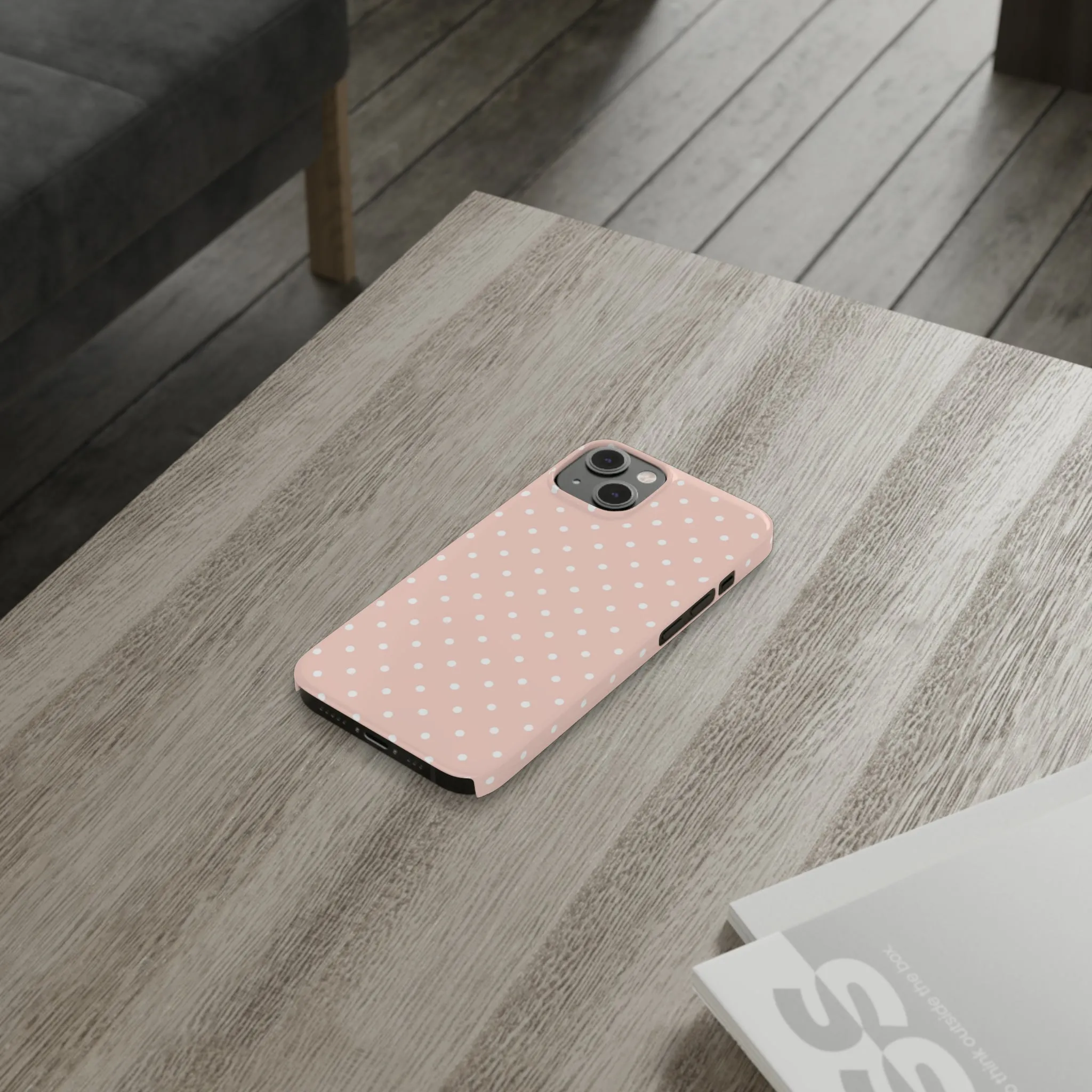 Pink background White Polka Dots Design Sleek Elegance Wireless-Charging Compatible Phone Case Slim Phone Case compatible with over 20 iphone models