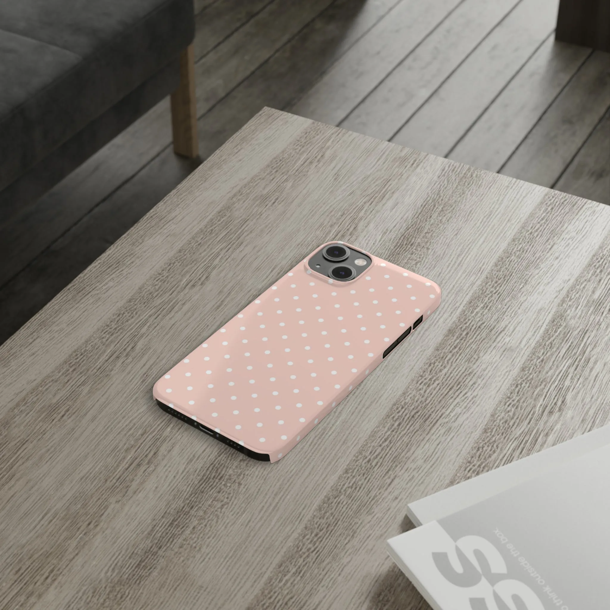 Pink background White Polka Dots Design Sleek Elegance Wireless-Charging Compatible Phone Case Slim Phone Case compatible with over 20 iphone models