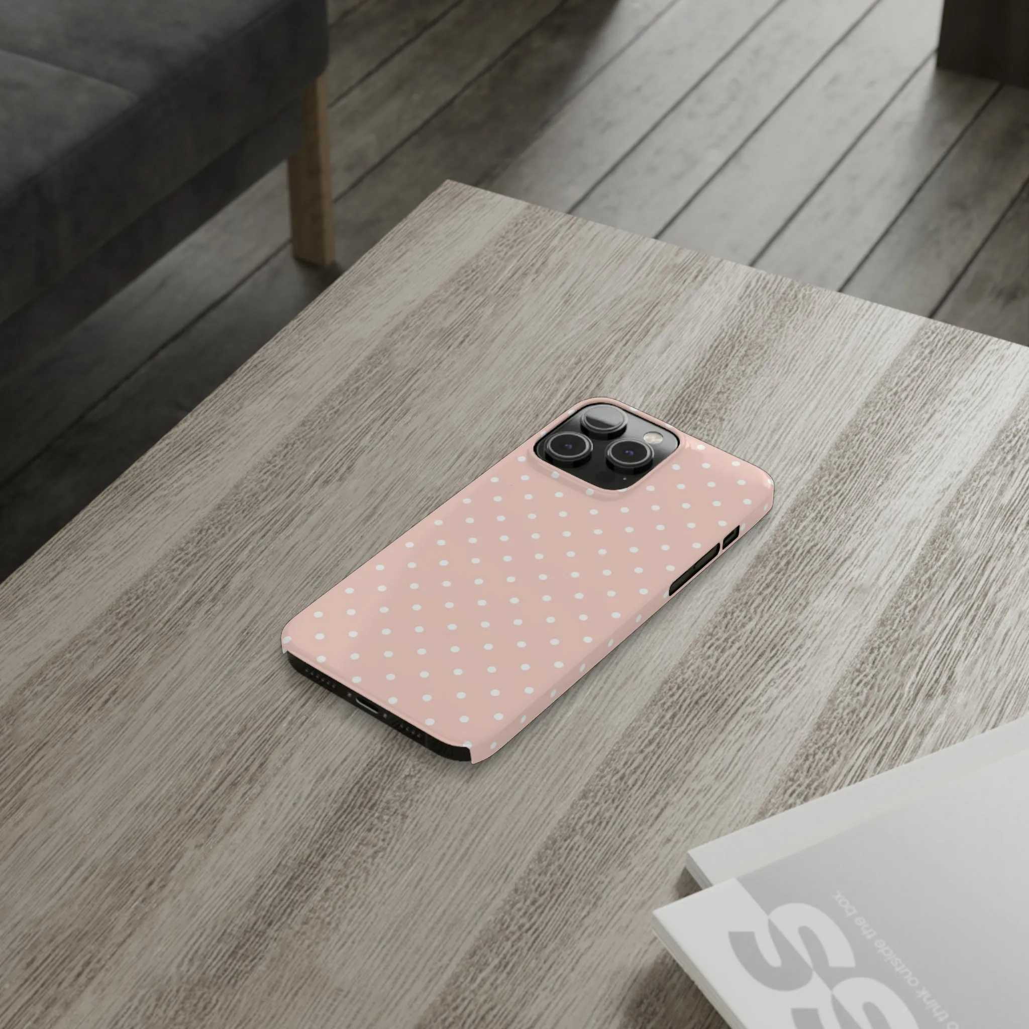 Pink background White Polka Dots Design Sleek Elegance Wireless-Charging Compatible Phone Case Slim Phone Case compatible with over 20 iphone models