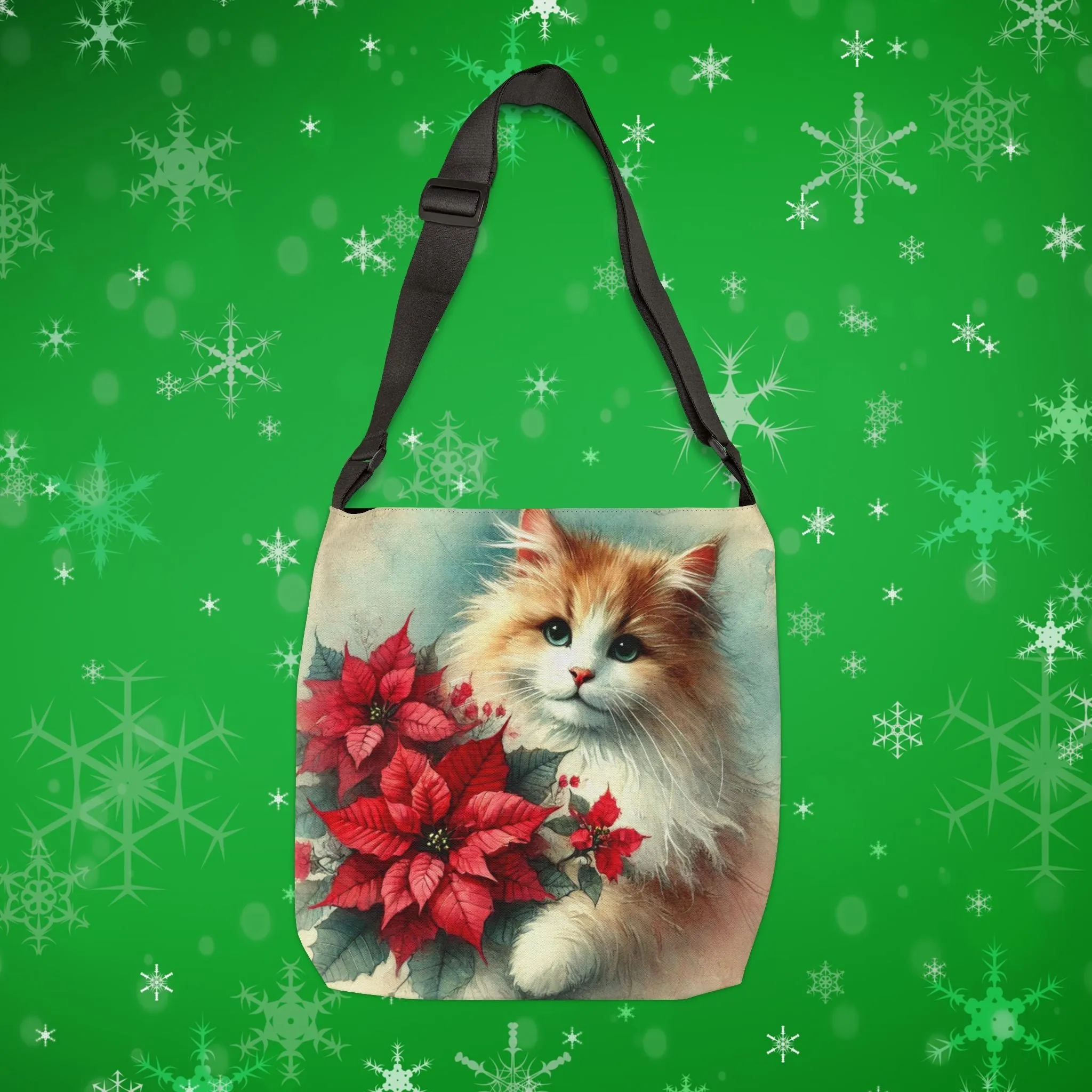 Poinsettia Bouquet - Cat Lover - Adjustable Strap Tote Bag