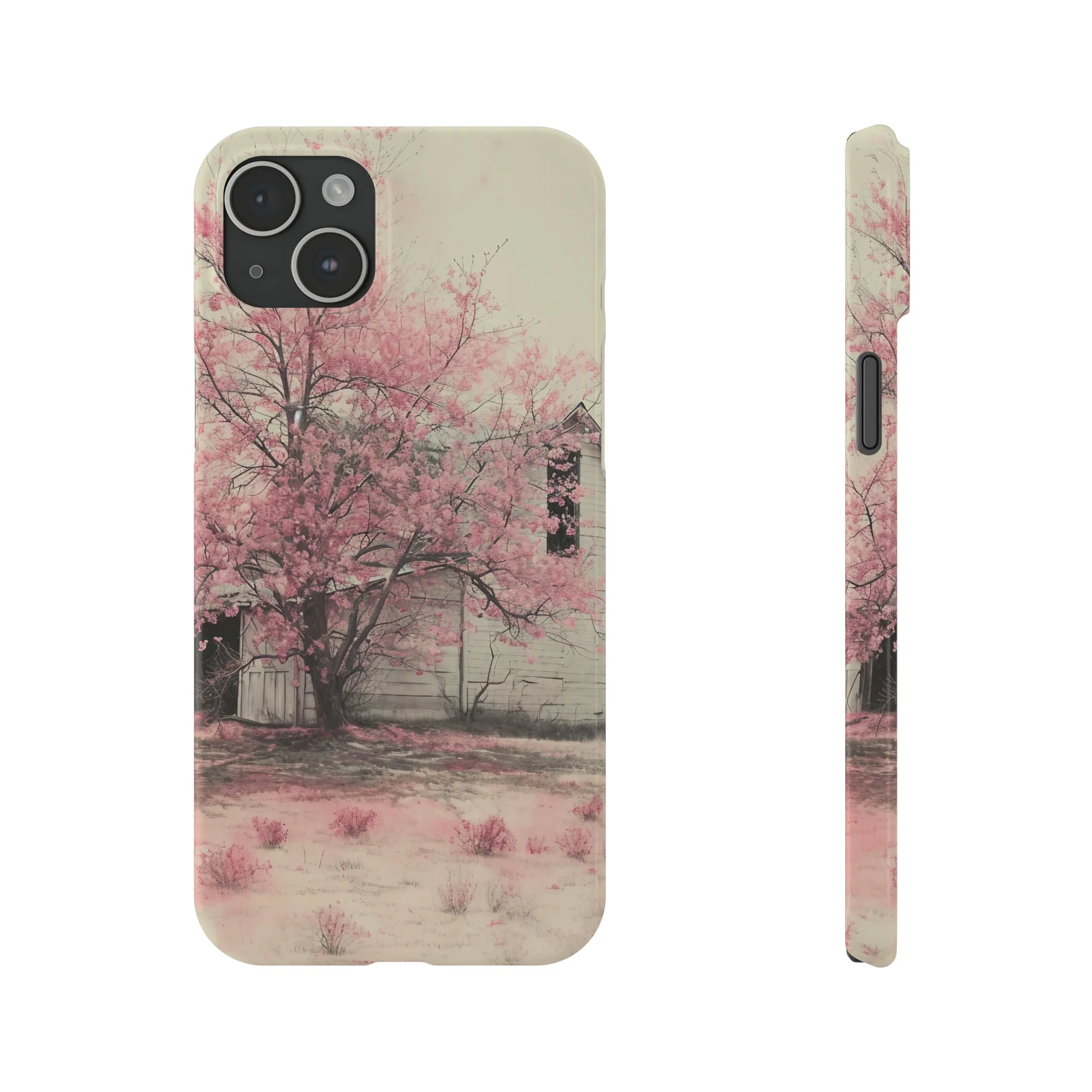 Rustic Barn and Pink Floral Design Sleek Elegance Wireless-Charging Compatible Phone Case Slim Phone Case compatible with over 20 iphone models