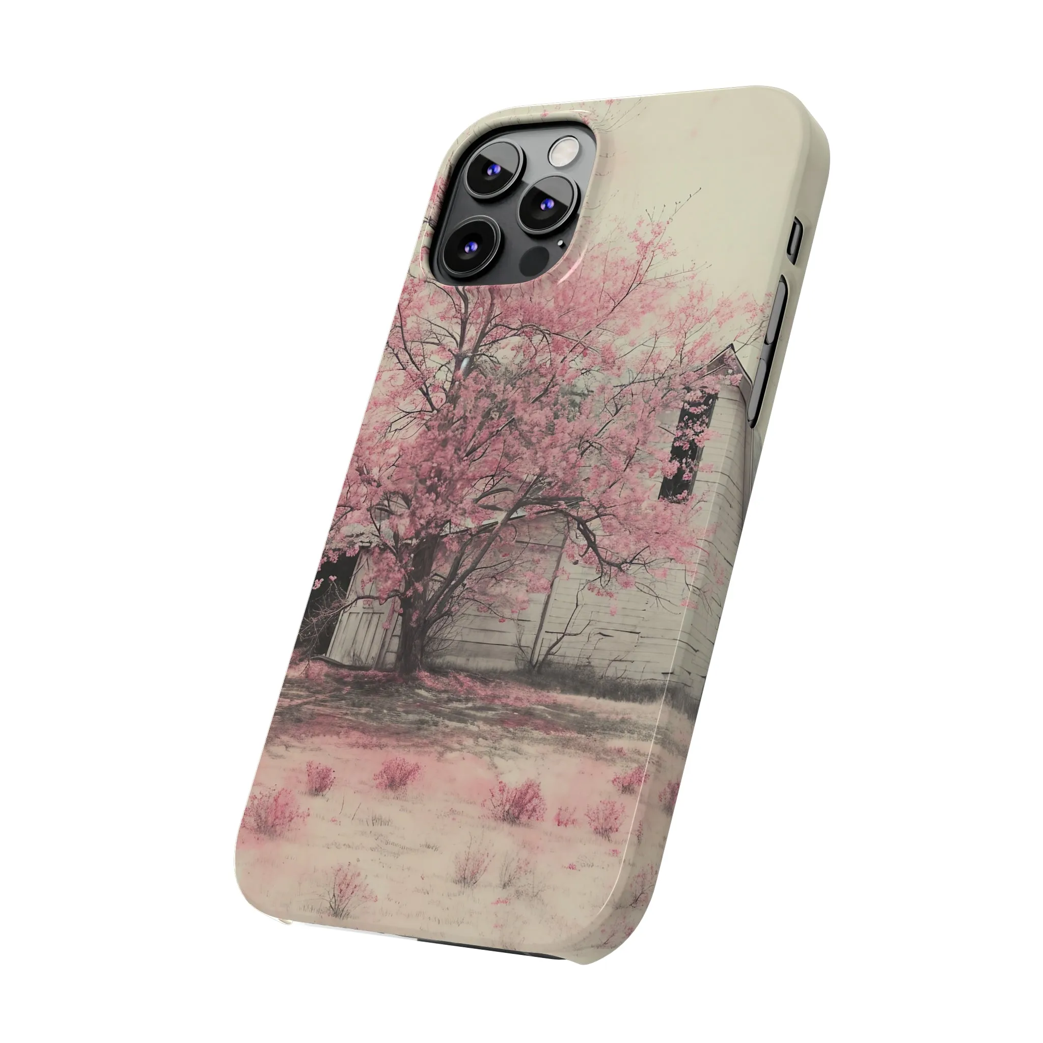 Rustic Barn and Pink Floral Design Sleek Elegance Wireless-Charging Compatible Phone Case Slim Phone Case compatible with over 20 iphone models