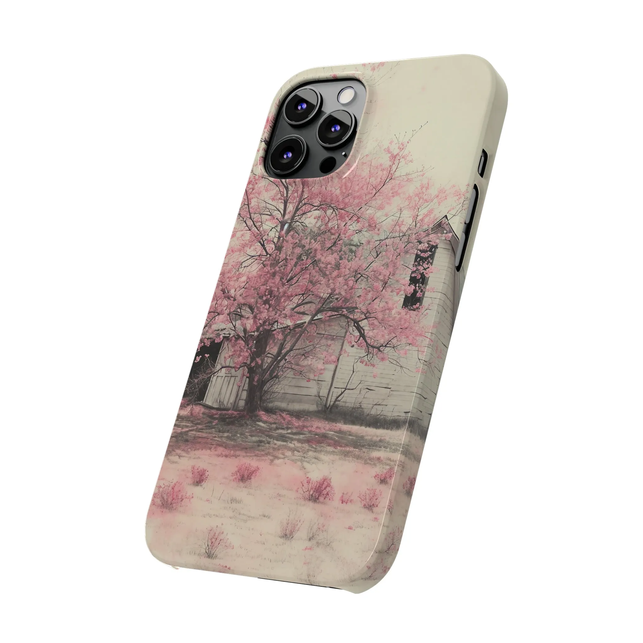 Rustic Barn and Pink Floral Design Sleek Elegance Wireless-Charging Compatible Phone Case Slim Phone Case compatible with over 20 iphone models