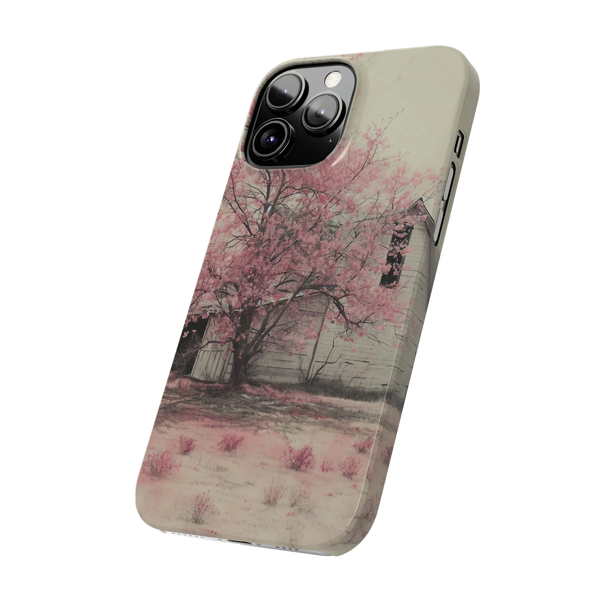 Rustic Barn and Pink Floral Design Sleek Elegance Wireless-Charging Compatible Phone Case Slim Phone Case compatible with over 20 iphone models