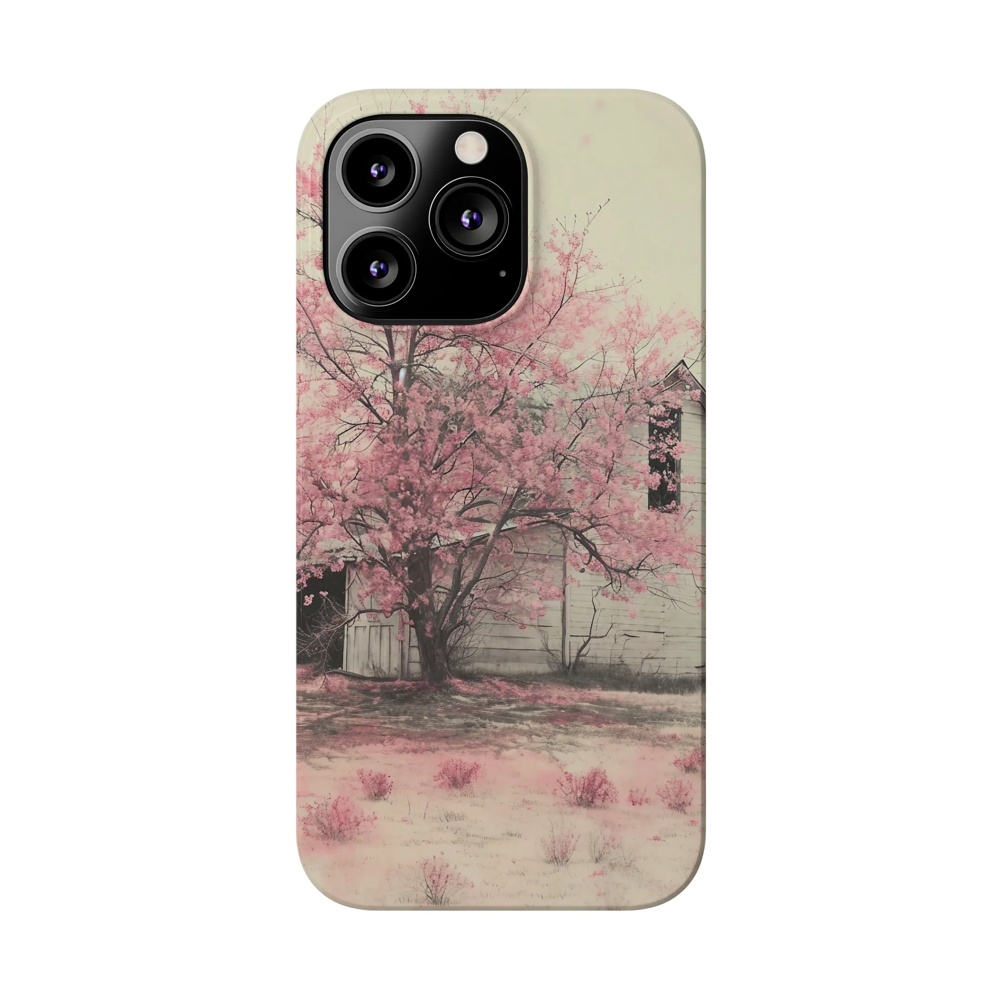 Rustic Barn and Pink Floral Design Sleek Elegance Wireless-Charging Compatible Phone Case Slim Phone Case compatible with over 20 iphone models