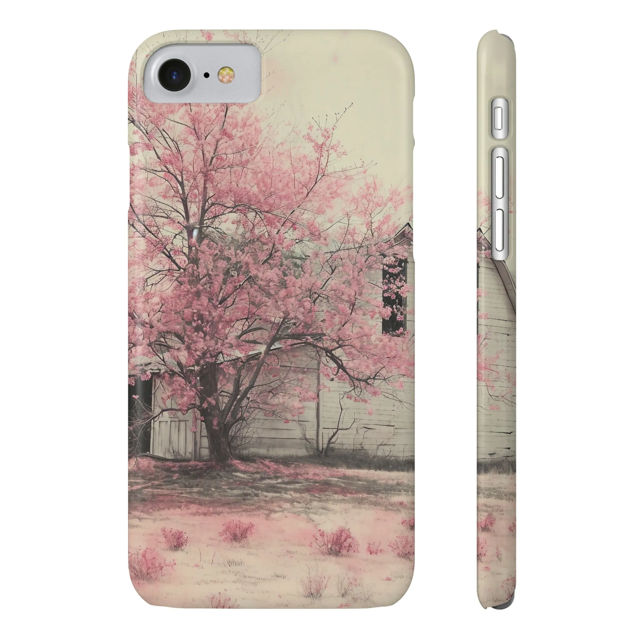 Rustic Barn and Pink Floral Design Sleek Elegance Wireless-Charging Compatible Phone Case Slim Phone Case compatible with over 20 iphone models