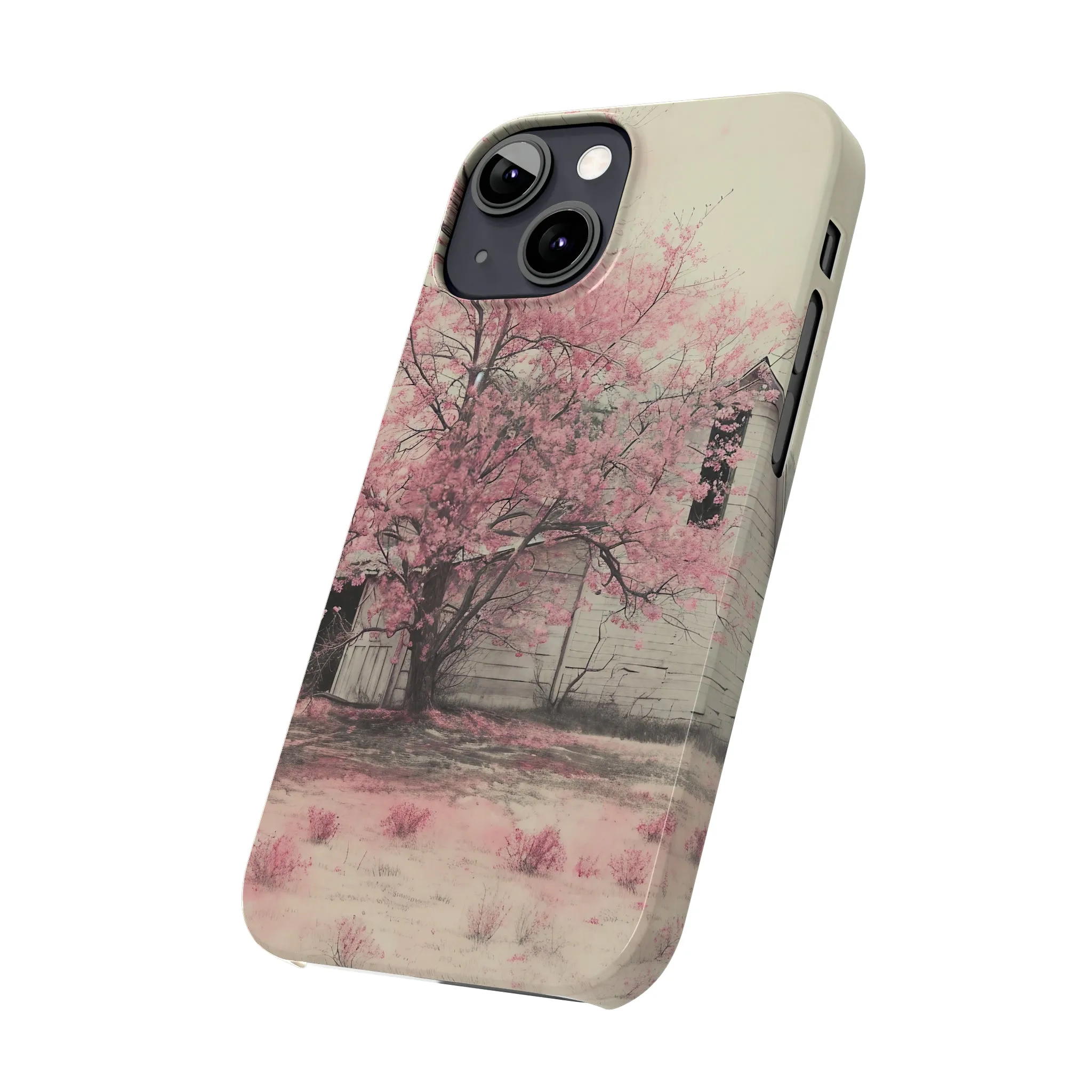 Rustic Barn and Pink Floral Design Sleek Elegance Wireless-Charging Compatible Phone Case Slim Phone Case compatible with over 20 iphone models