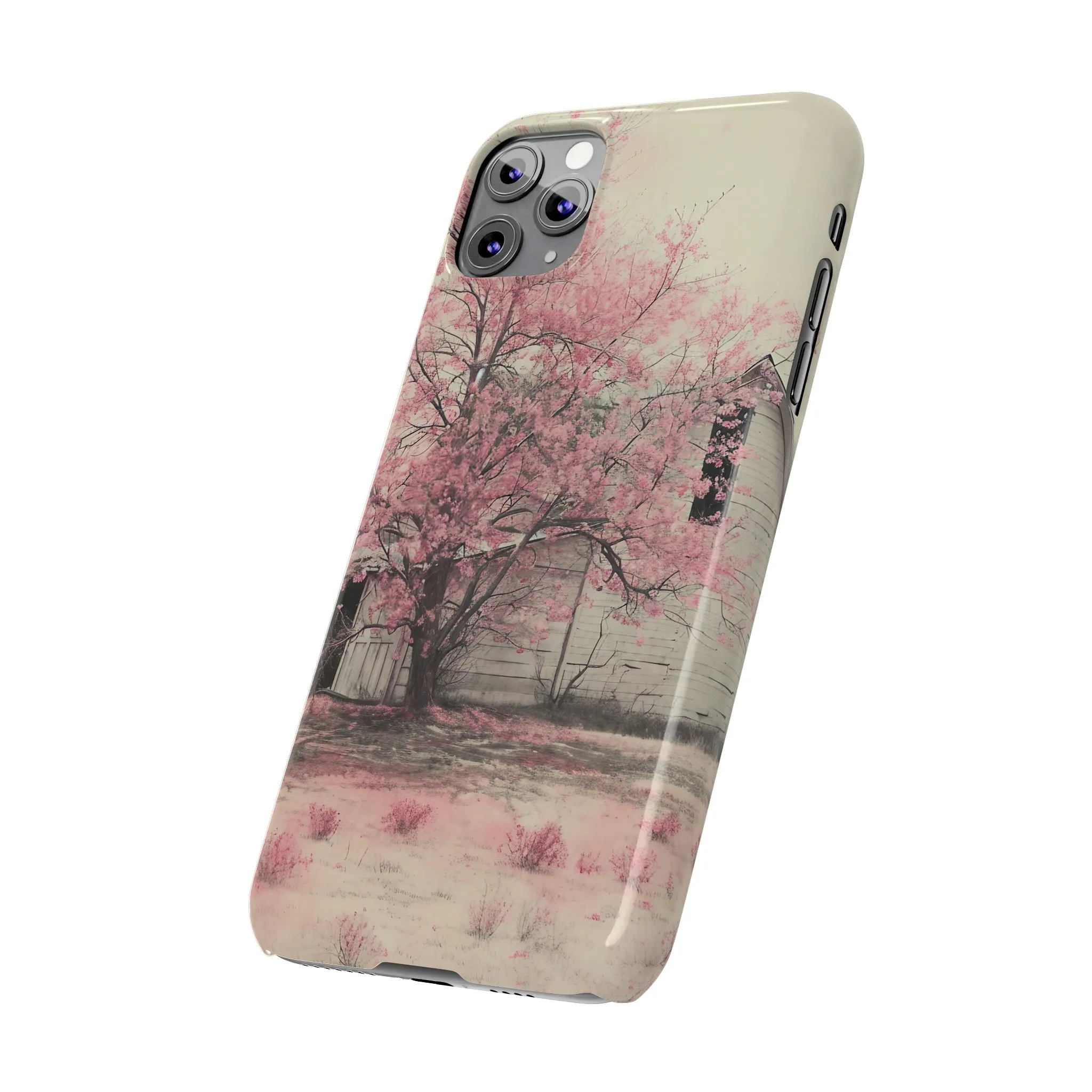 Rustic Barn and Pink Floral Design Sleek Elegance Wireless-Charging Compatible Phone Case Slim Phone Case compatible with over 20 iphone models