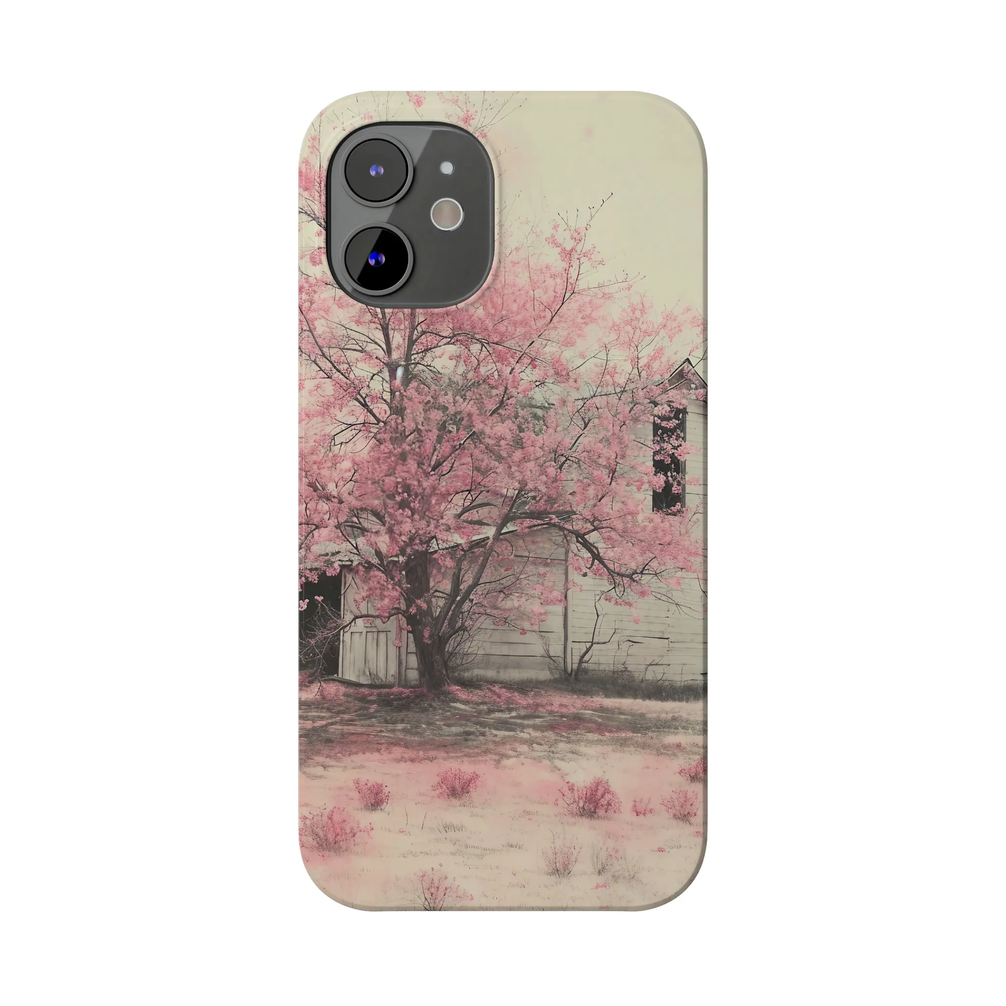 Rustic Barn and Pink Floral Design Sleek Elegance Wireless-Charging Compatible Phone Case Slim Phone Case compatible with over 20 iphone models