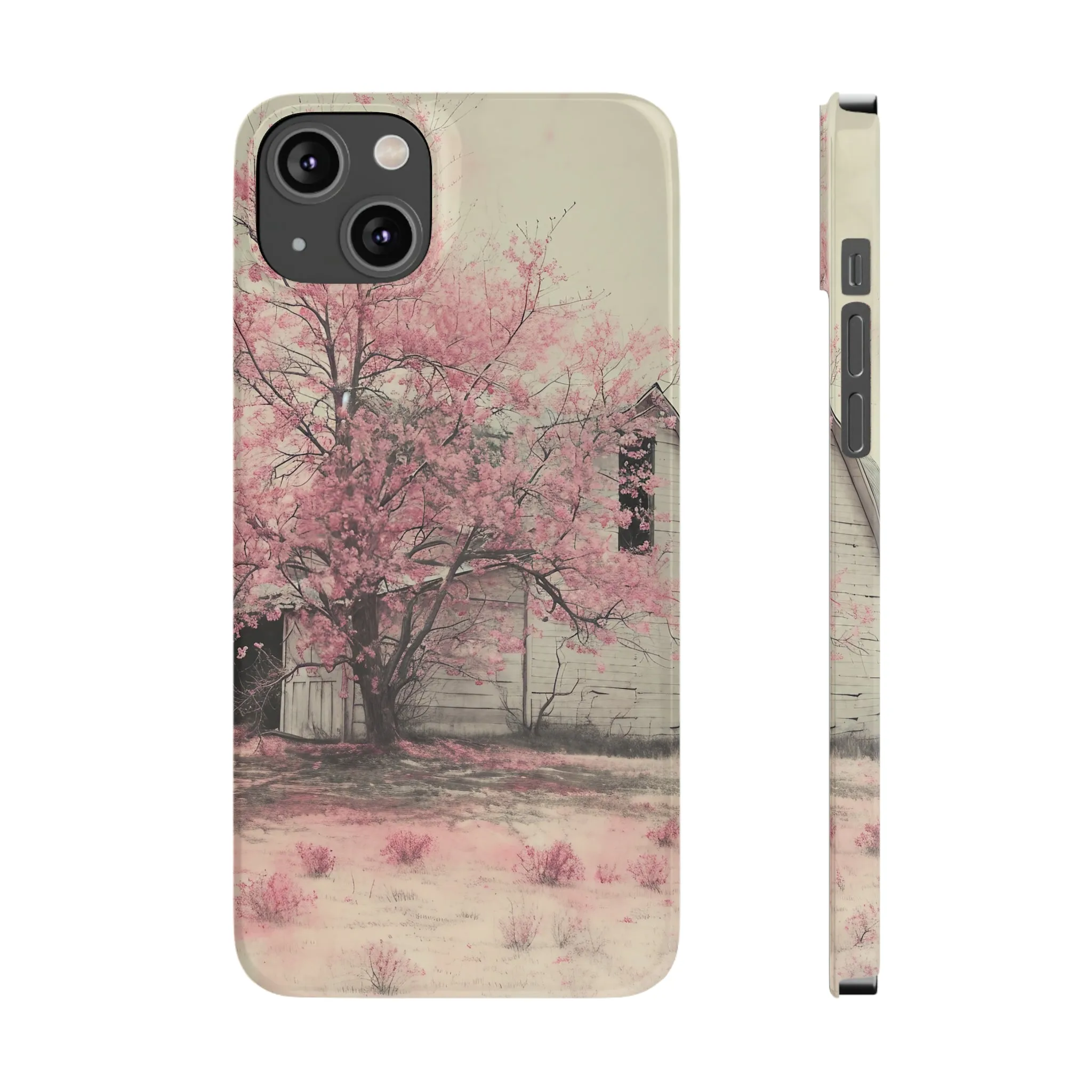 Rustic Barn and Pink Floral Design Sleek Elegance Wireless-Charging Compatible Phone Case Slim Phone Case compatible with over 20 iphone models