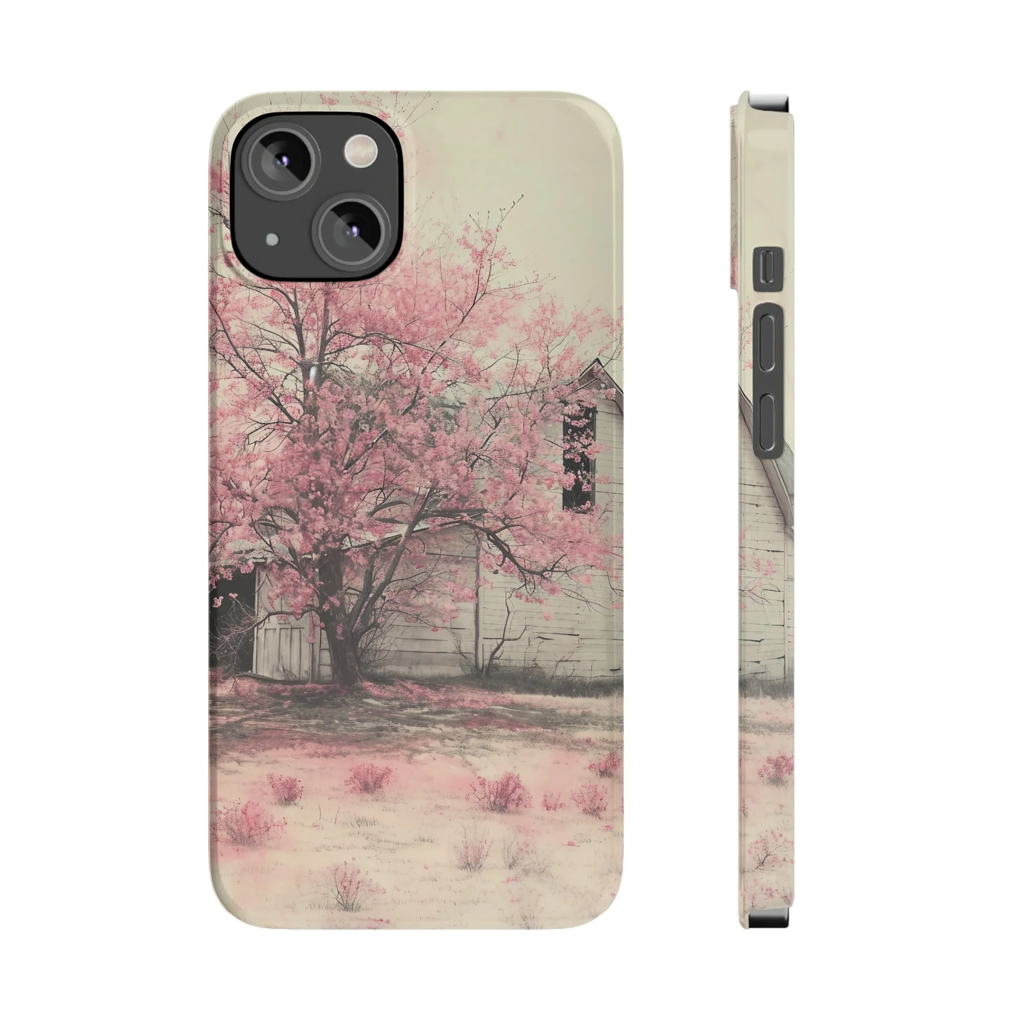 Rustic Barn and Pink Floral Design Sleek Elegance Wireless-Charging Compatible Phone Case Slim Phone Case compatible with over 20 iphone models