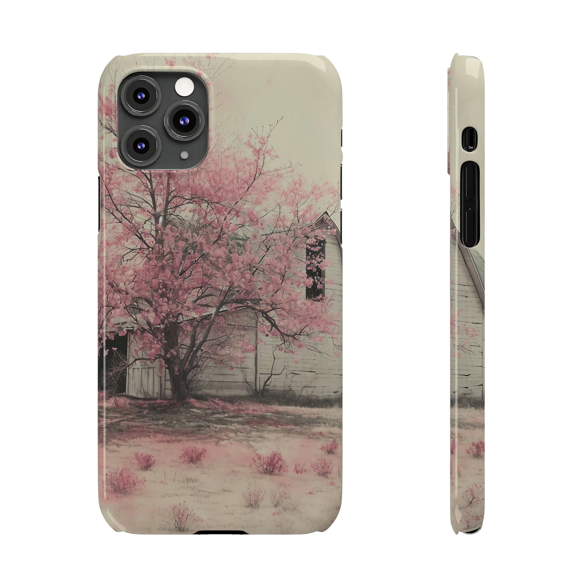 Rustic Barn and Pink Floral Design Sleek Elegance Wireless-Charging Compatible Phone Case Slim Phone Case compatible with over 20 iphone models