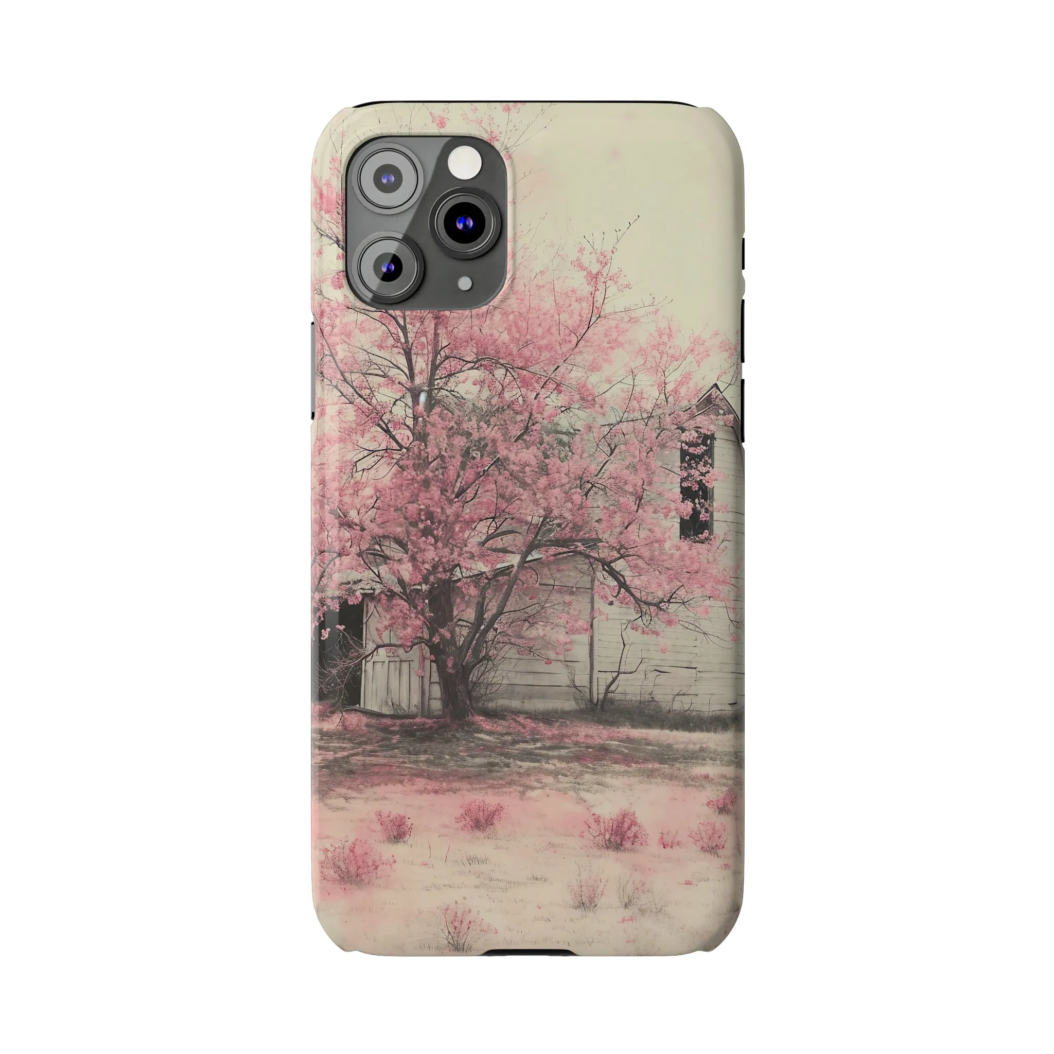 Rustic Barn and Pink Floral Design Sleek Elegance Wireless-Charging Compatible Phone Case Slim Phone Case compatible with over 20 iphone models