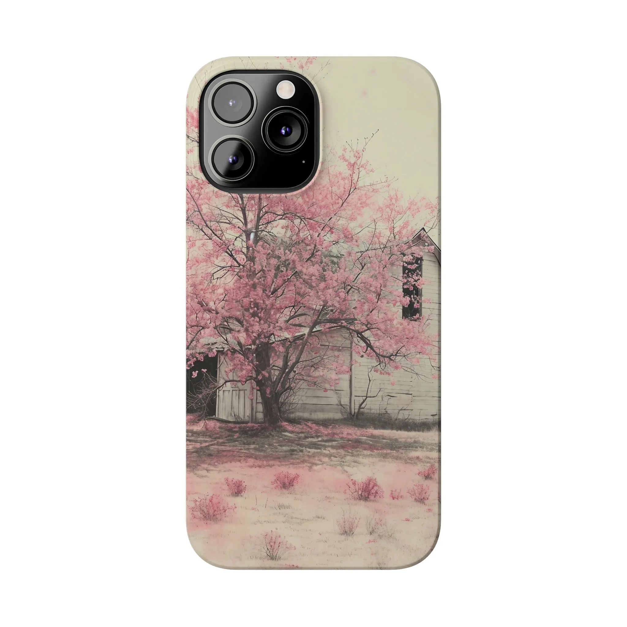 Rustic Barn and Pink Floral Design Sleek Elegance Wireless-Charging Compatible Phone Case Slim Phone Case compatible with over 20 iphone models