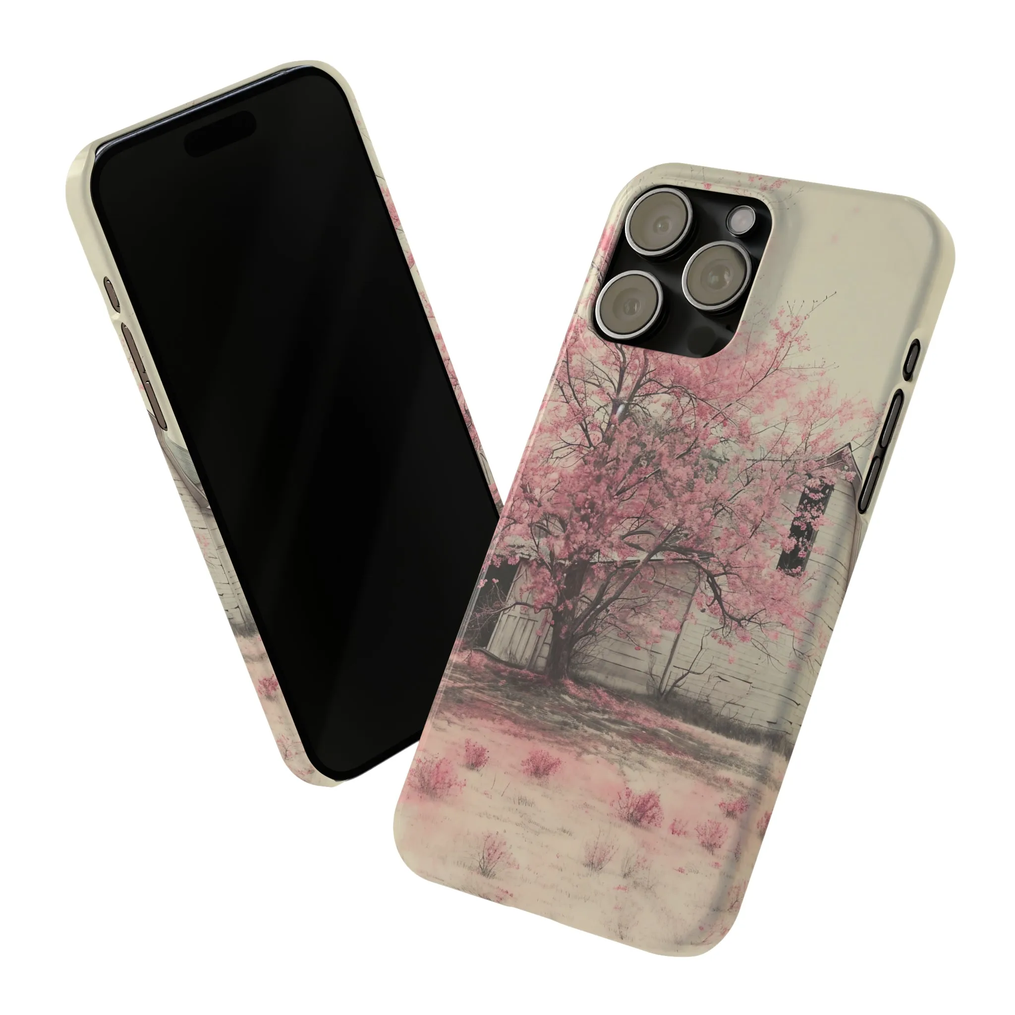 Rustic Barn and Pink Floral Design Sleek Elegance Wireless-Charging Compatible Phone Case Slim Phone Case compatible with over 20 iphone models