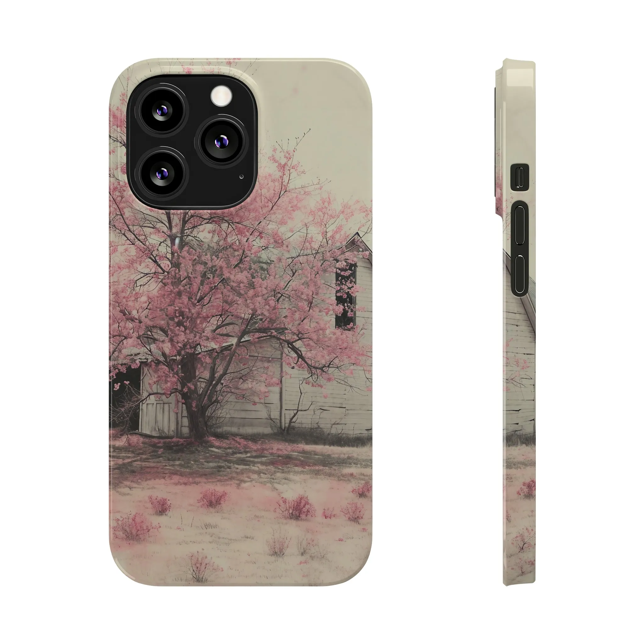 Rustic Barn and Pink Floral Design Sleek Elegance Wireless-Charging Compatible Phone Case Slim Phone Case compatible with over 20 iphone models