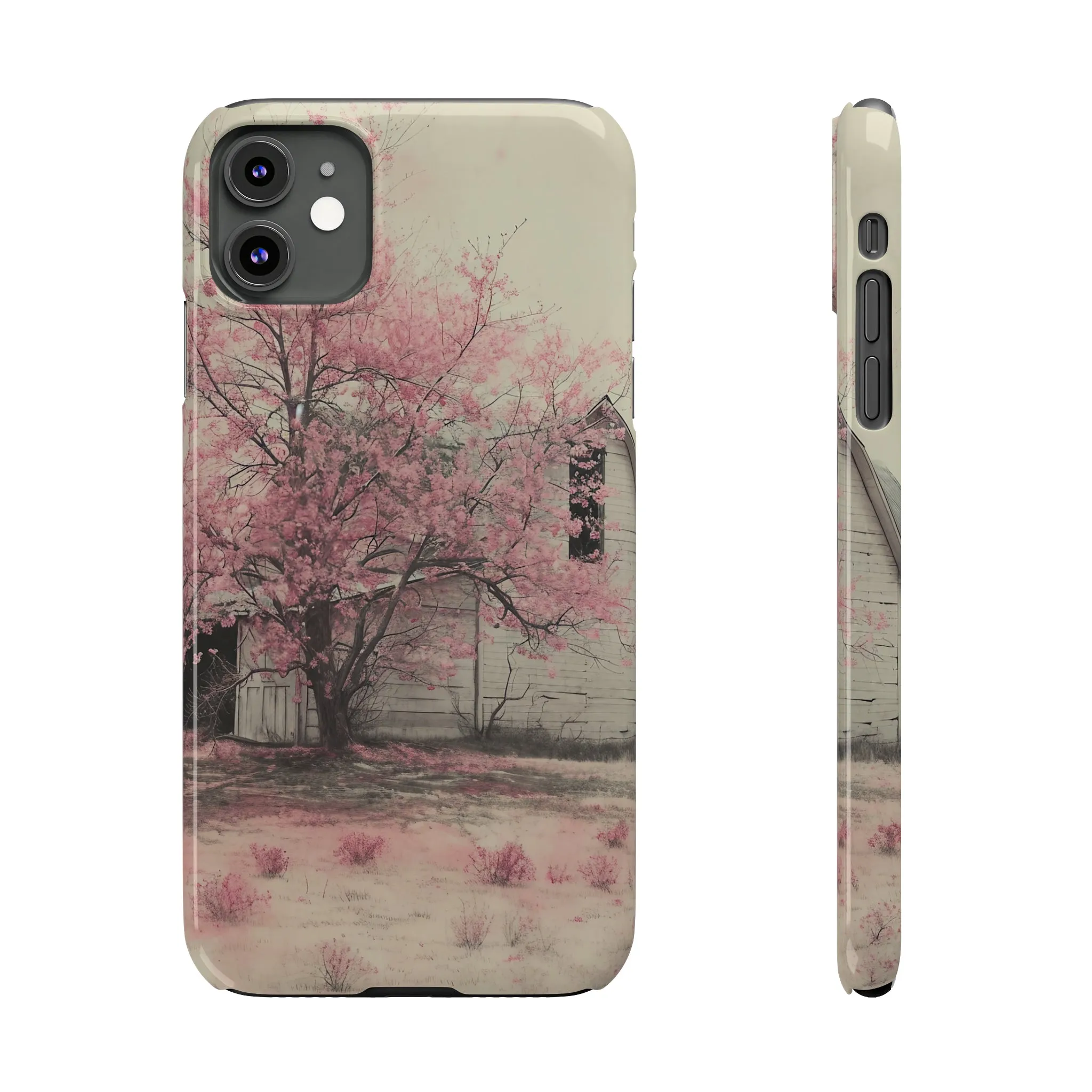 Rustic Barn and Pink Floral Design Sleek Elegance Wireless-Charging Compatible Phone Case Slim Phone Case compatible with over 20 iphone models