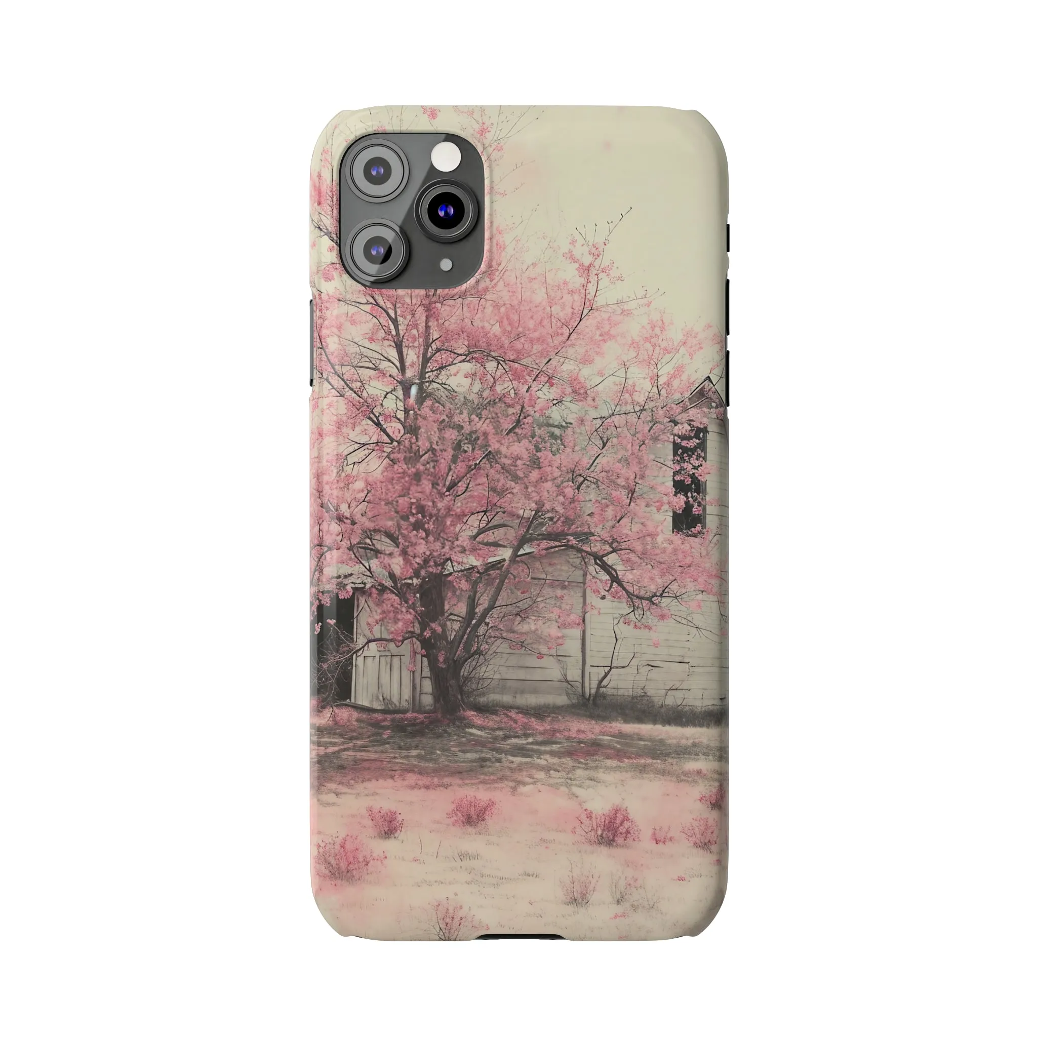 Rustic Barn and Pink Floral Design Sleek Elegance Wireless-Charging Compatible Phone Case Slim Phone Case compatible with over 20 iphone models