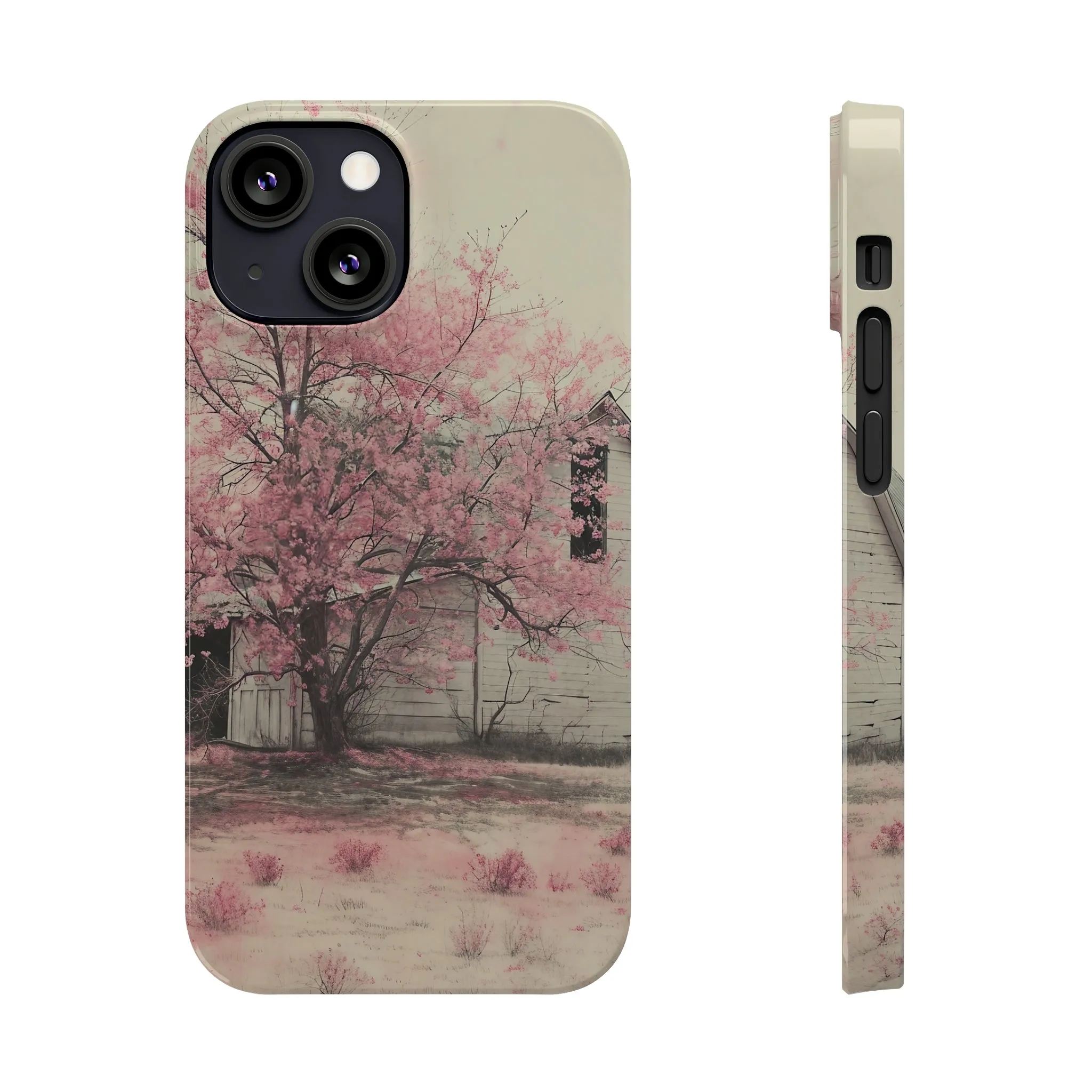 Rustic Barn and Pink Floral Design Sleek Elegance Wireless-Charging Compatible Phone Case Slim Phone Case compatible with over 20 iphone models