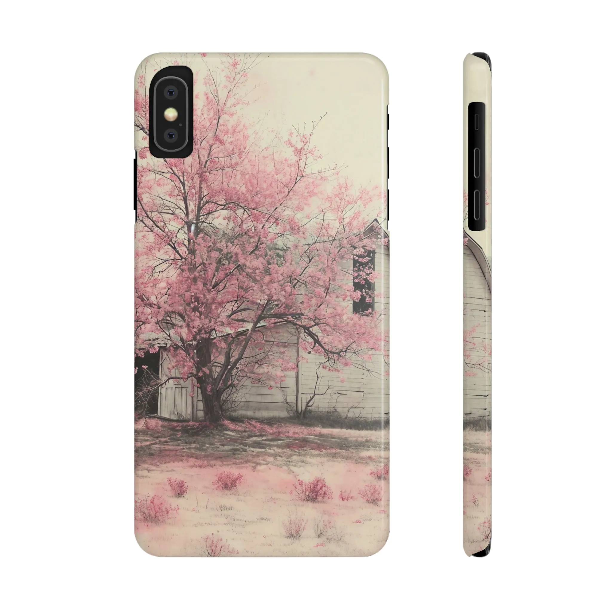 Rustic Barn and Pink Floral Design Sleek Elegance Wireless-Charging Compatible Phone Case Slim Phone Case compatible with over 20 iphone models