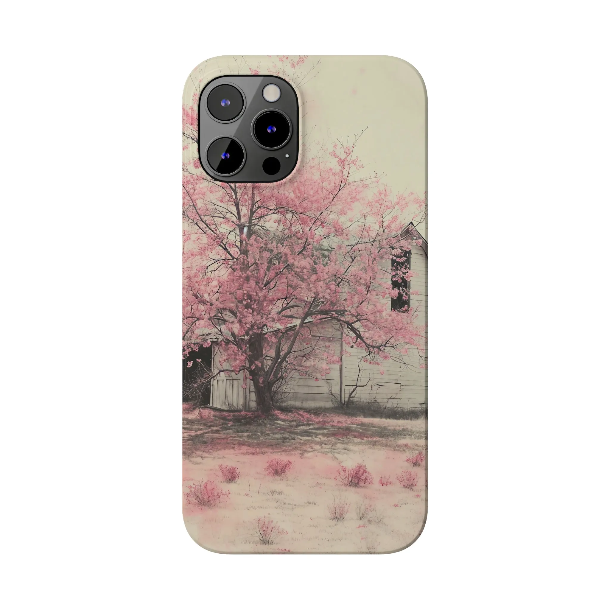 Rustic Barn and Pink Floral Design Sleek Elegance Wireless-Charging Compatible Phone Case Slim Phone Case compatible with over 20 iphone models