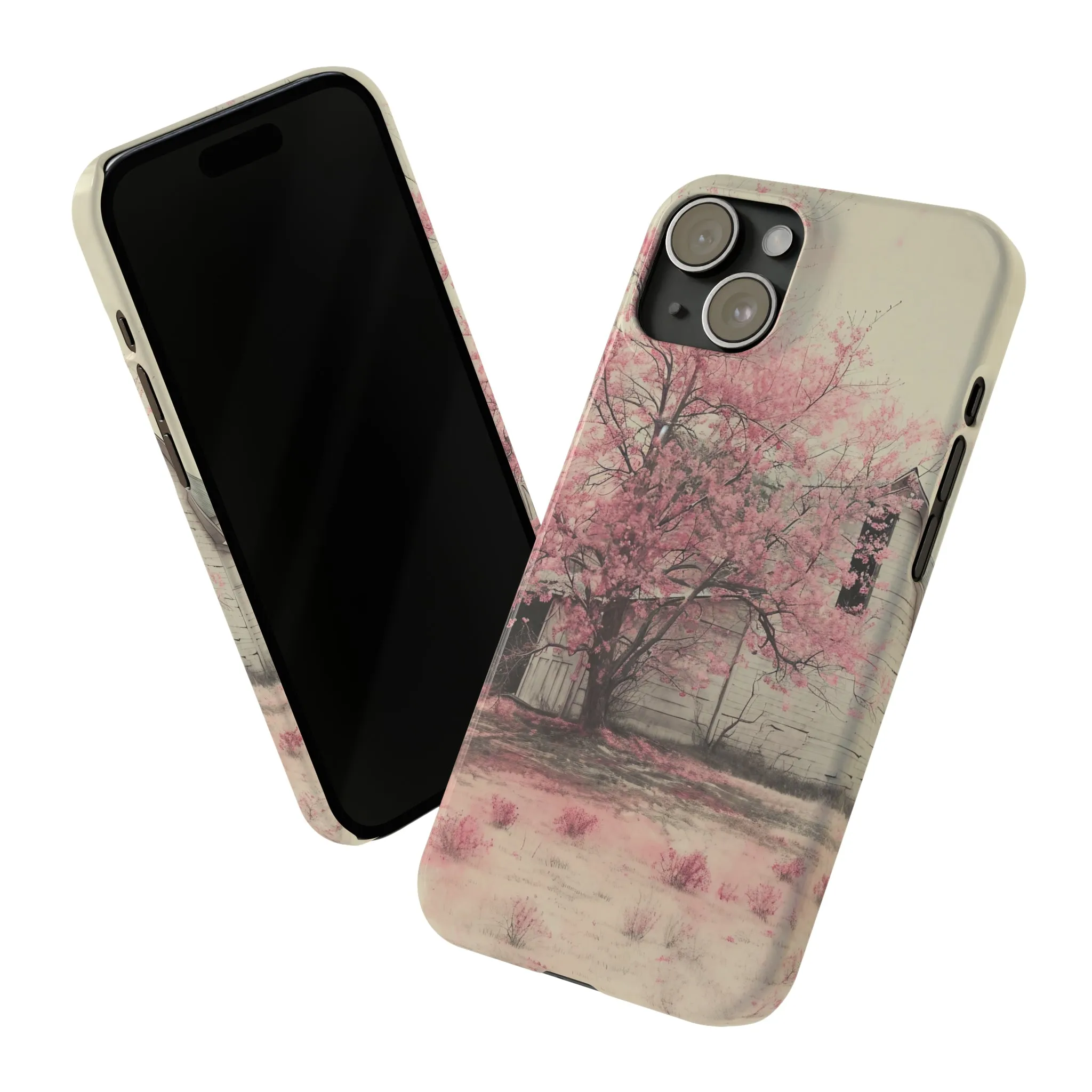 Rustic Barn and Pink Floral Design Sleek Elegance Wireless-Charging Compatible Phone Case Slim Phone Case compatible with over 20 iphone models