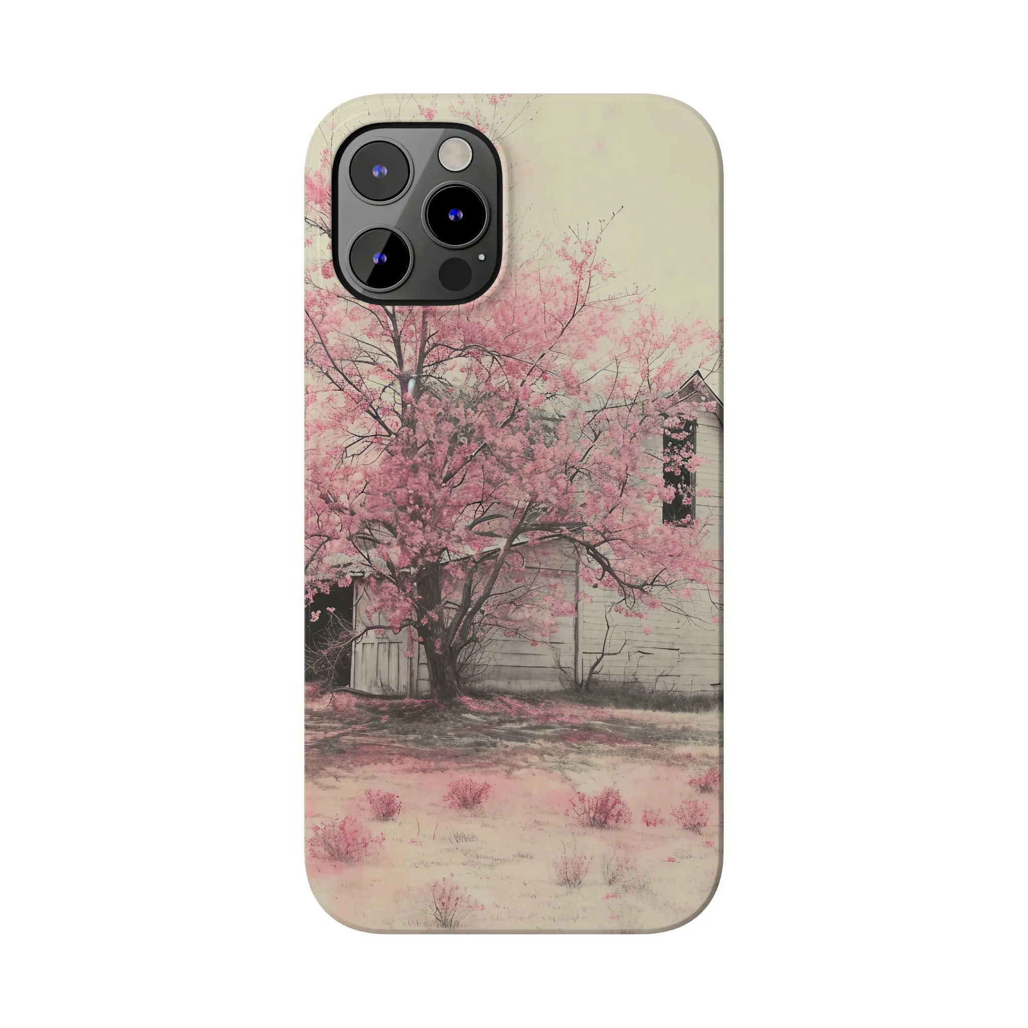 Rustic Barn and Pink Floral Design Sleek Elegance Wireless-Charging Compatible Phone Case Slim Phone Case compatible with over 20 iphone models