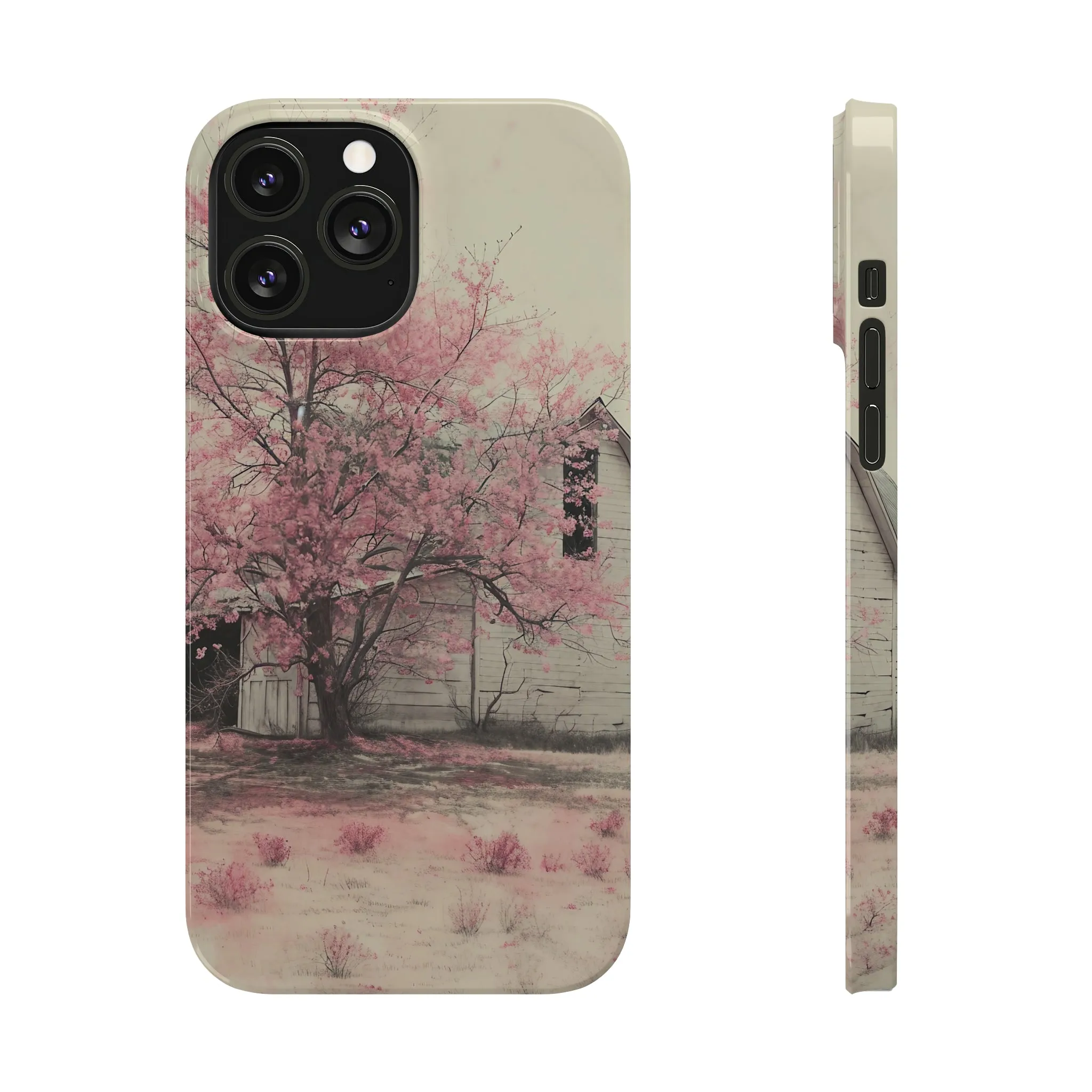 Rustic Barn and Pink Floral Design Sleek Elegance Wireless-Charging Compatible Phone Case Slim Phone Case compatible with over 20 iphone models