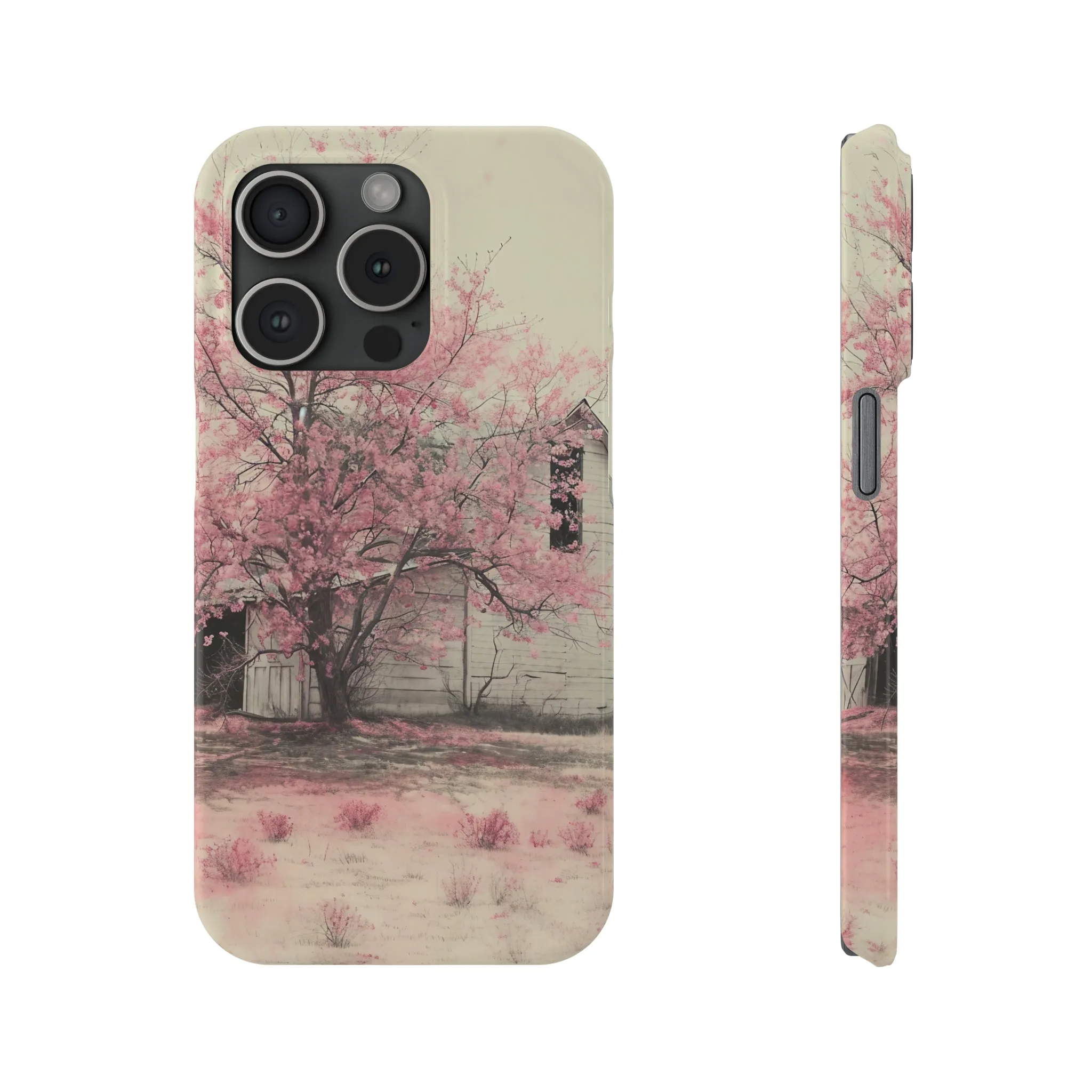 Rustic Barn and Pink Floral Design Sleek Elegance Wireless-Charging Compatible Phone Case Slim Phone Case compatible with over 20 iphone models