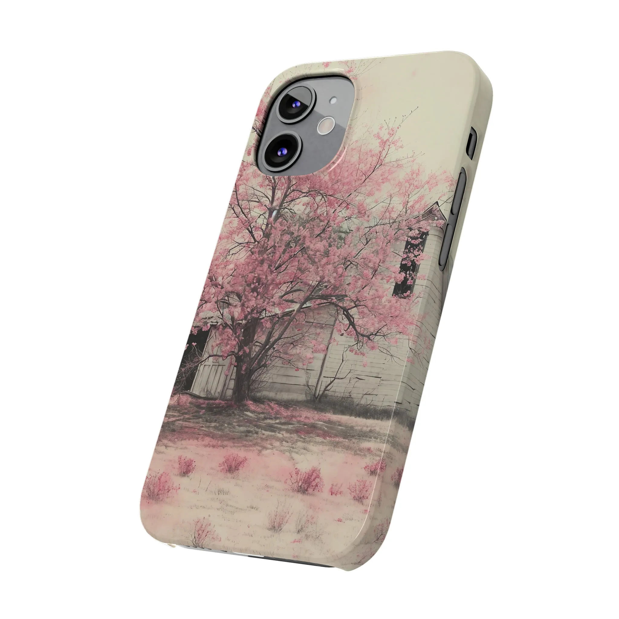 Rustic Barn and Pink Floral Design Sleek Elegance Wireless-Charging Compatible Phone Case Slim Phone Case compatible with over 20 iphone models