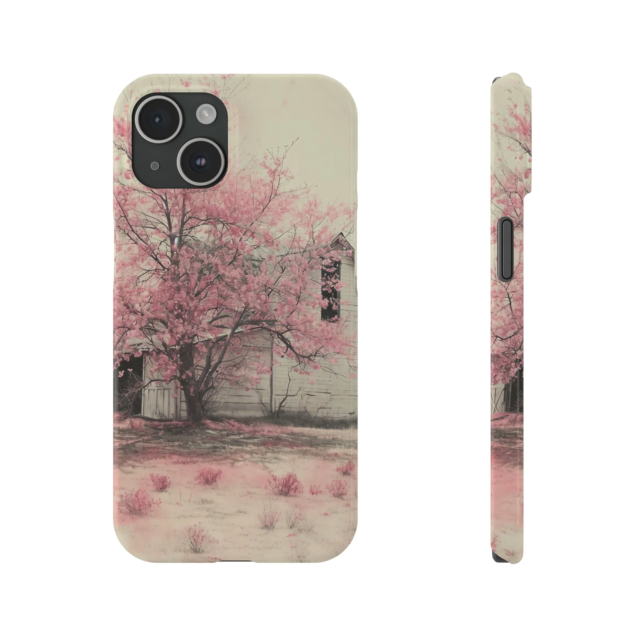 Rustic Barn and Pink Floral Design Sleek Elegance Wireless-Charging Compatible Phone Case Slim Phone Case compatible with over 20 iphone models