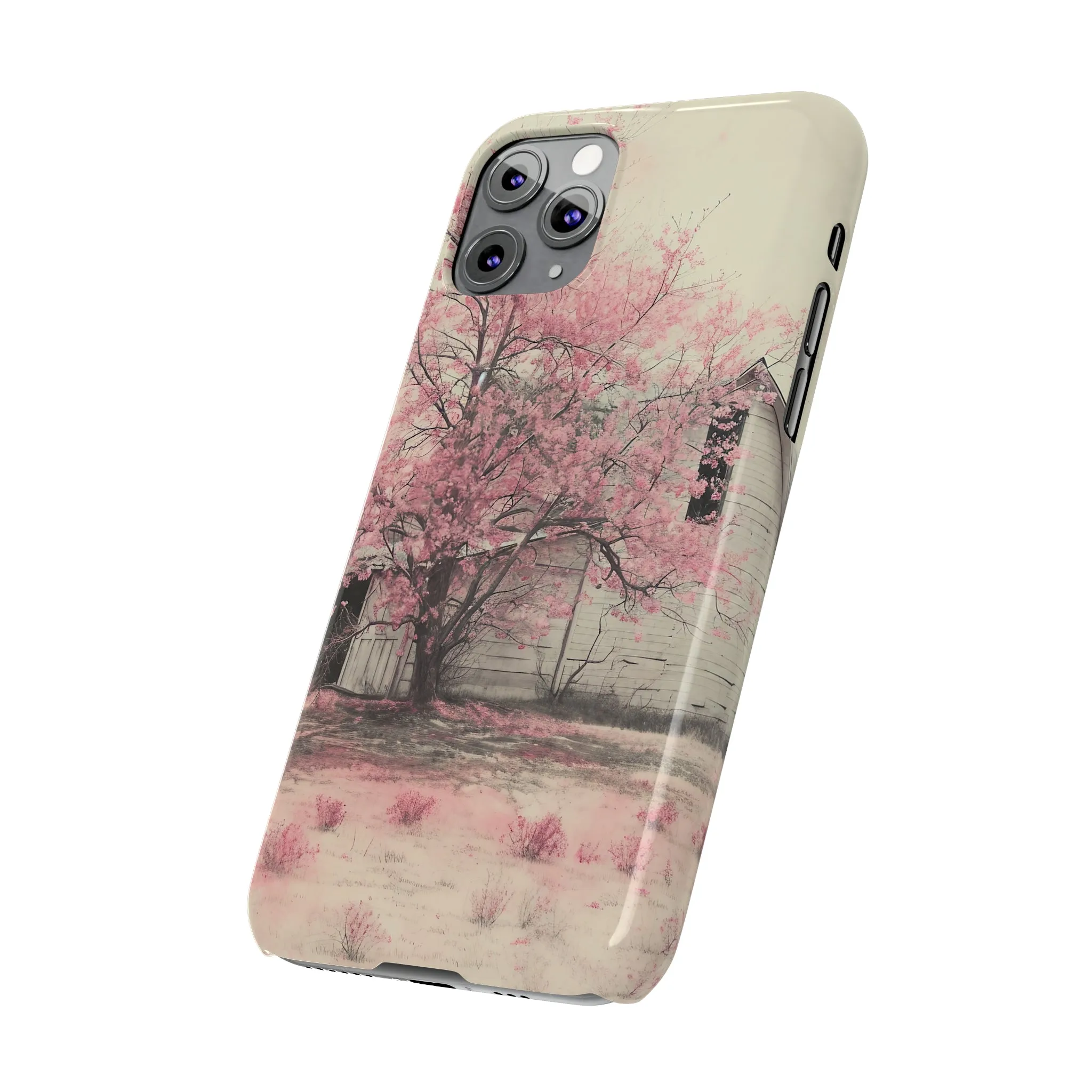 Rustic Barn and Pink Floral Design Sleek Elegance Wireless-Charging Compatible Phone Case Slim Phone Case compatible with over 20 iphone models