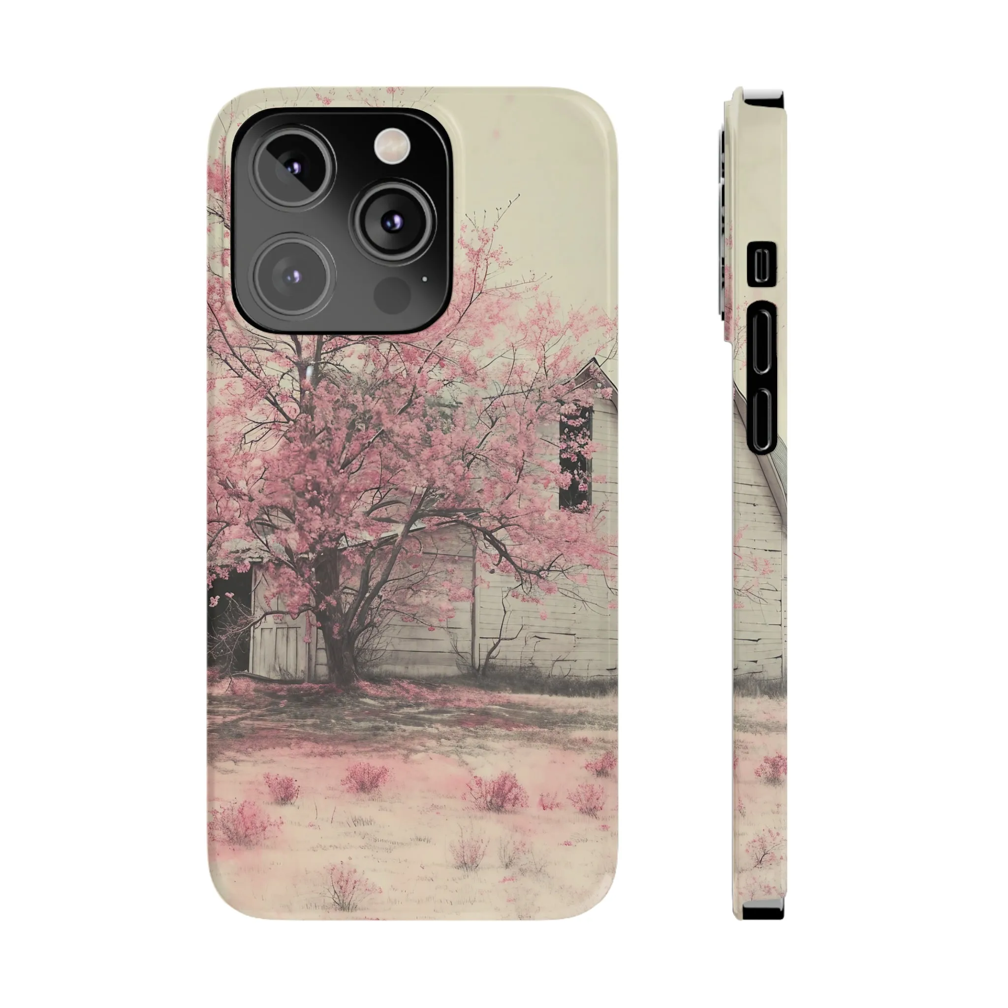 Rustic Barn and Pink Floral Design Sleek Elegance Wireless-Charging Compatible Phone Case Slim Phone Case compatible with over 20 iphone models