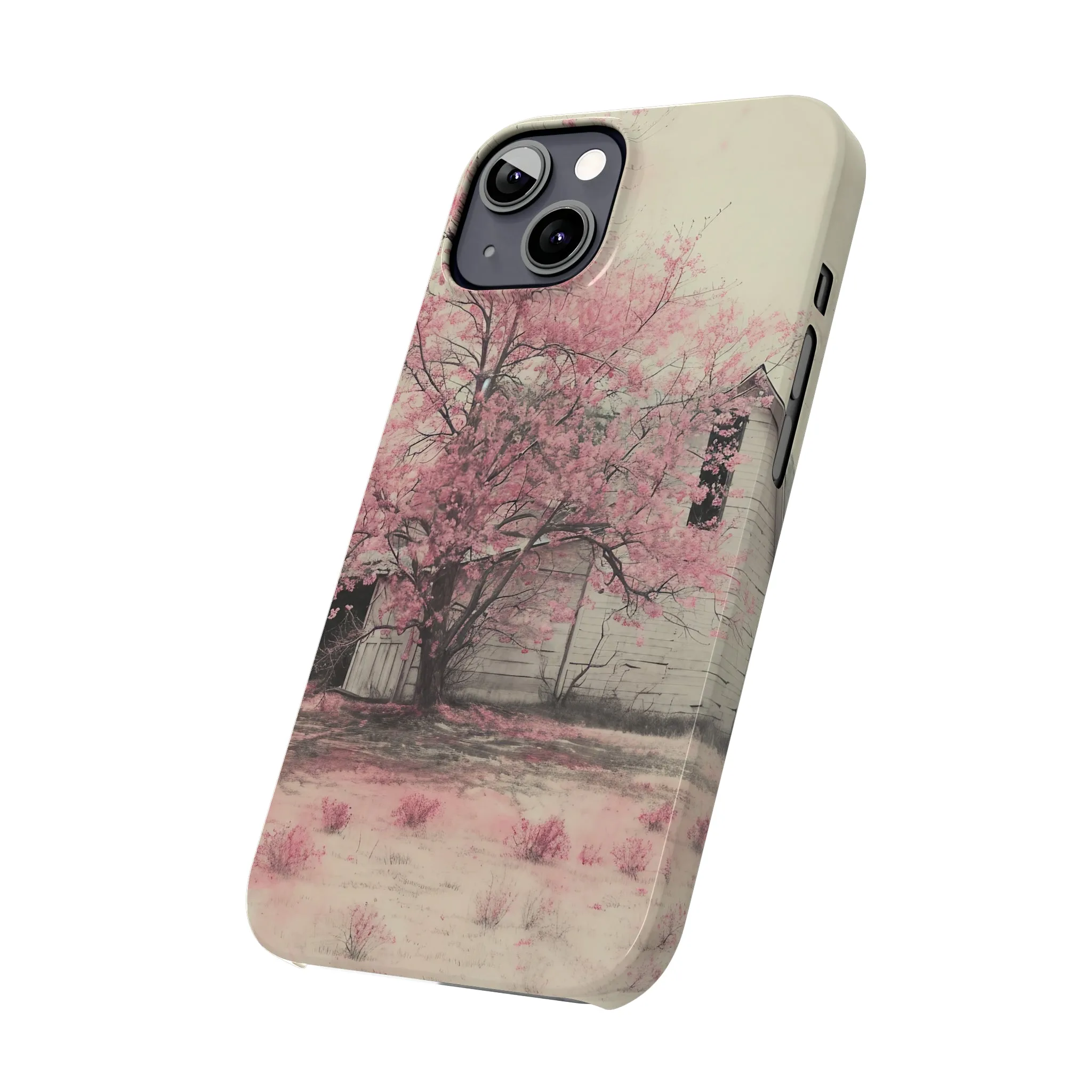 Rustic Barn and Pink Floral Design Sleek Elegance Wireless-Charging Compatible Phone Case Slim Phone Case compatible with over 20 iphone models